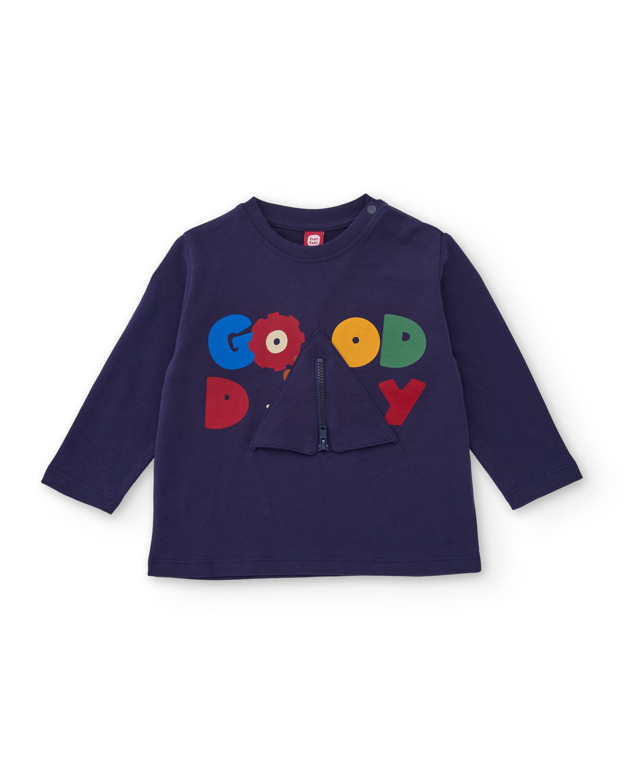 Camiseta de niño de punto con estampado y cremallera decorativa