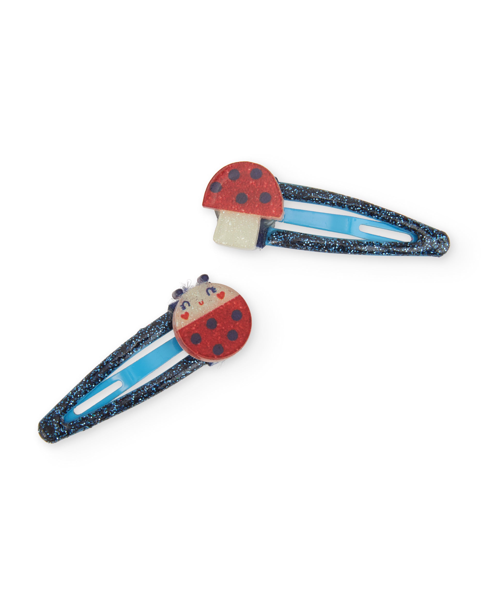 Clips de pelo de niña con diseño de mariquita y acabado brillante
