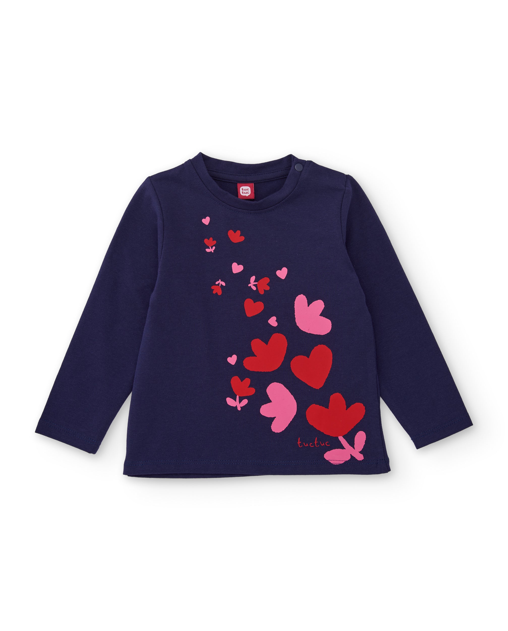 Camiseta de niña de punto con manga larga y estampado de corazones