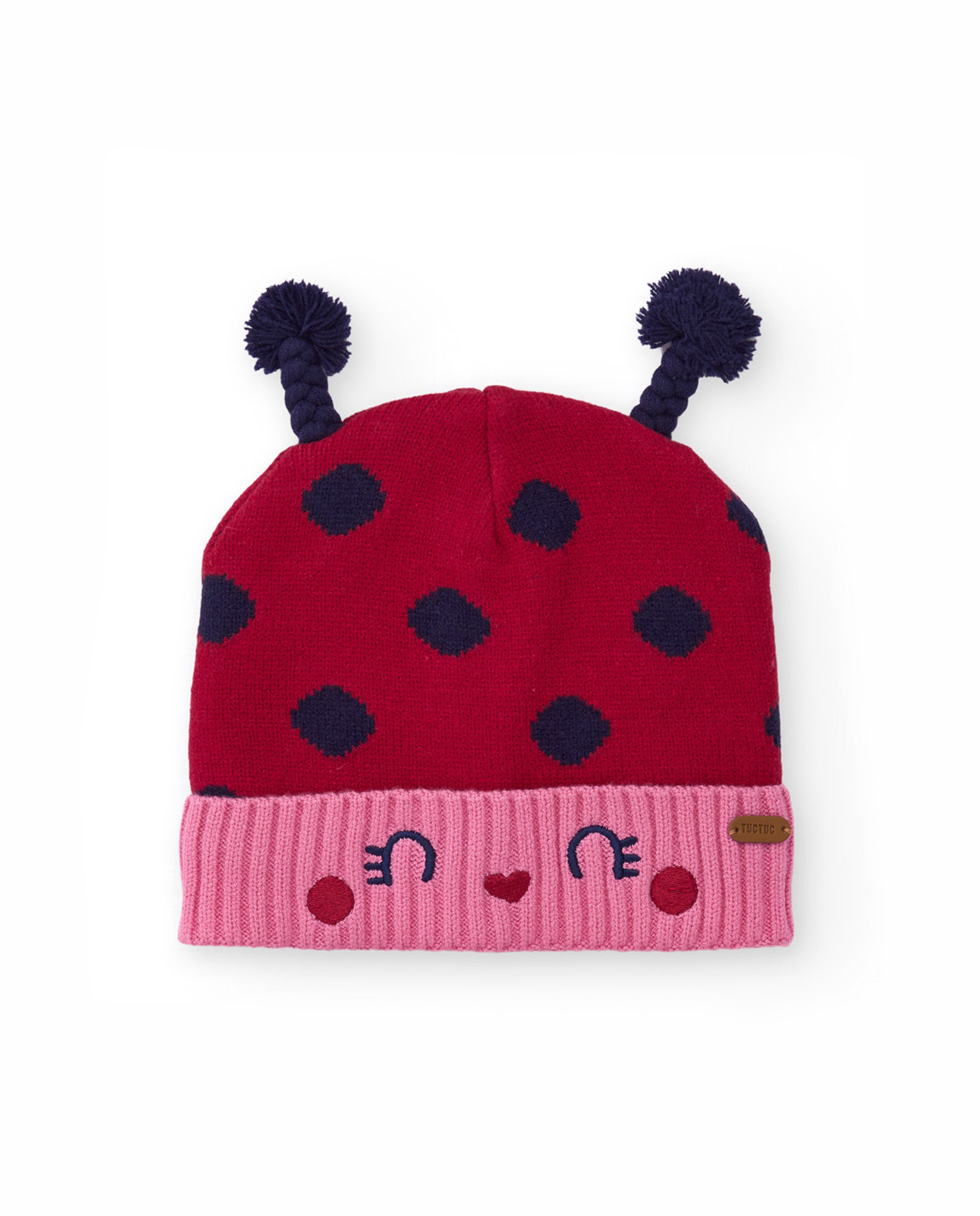 Gorro de niña de tricot con estampado de lunares y antenas