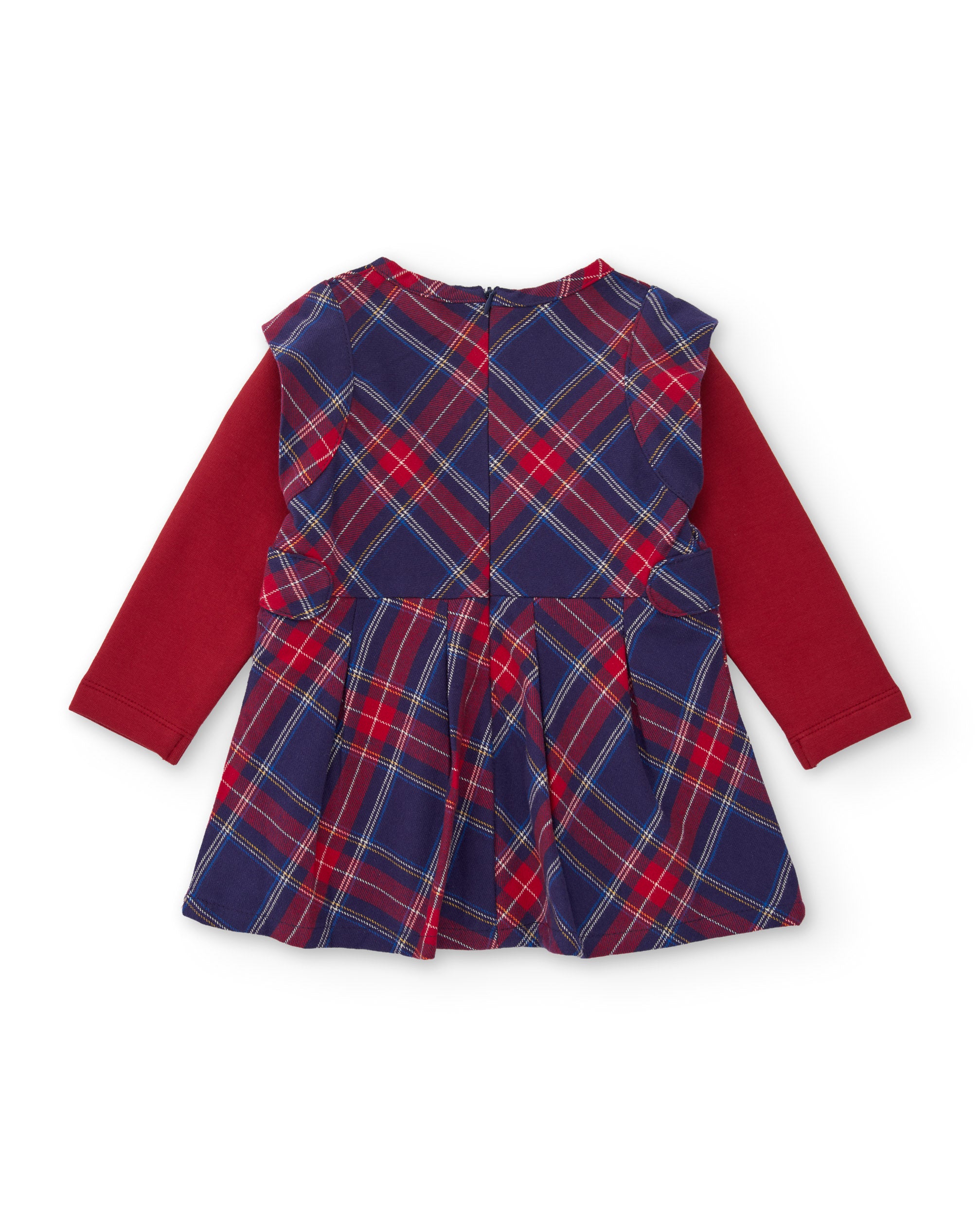 Vestido de niña de tela plana con diseño de cuadros y manga larga