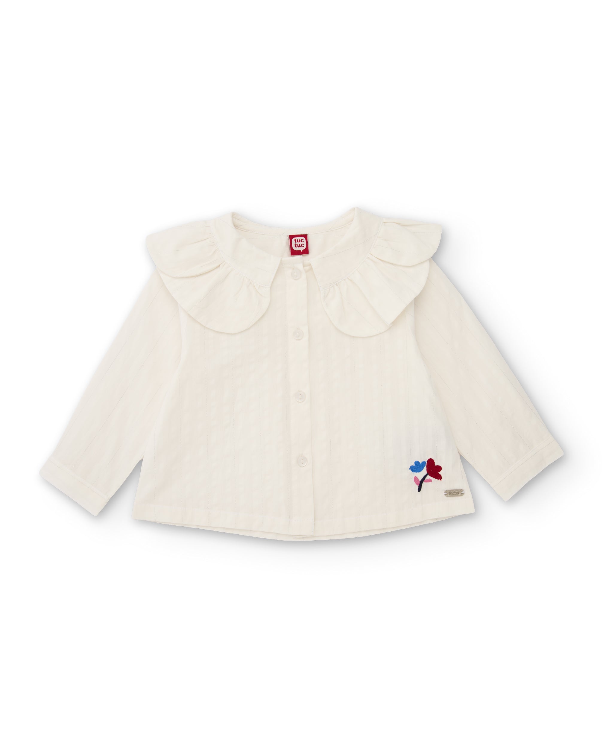 Blusa de niña de tela plana con cuello Peter Pan y botones