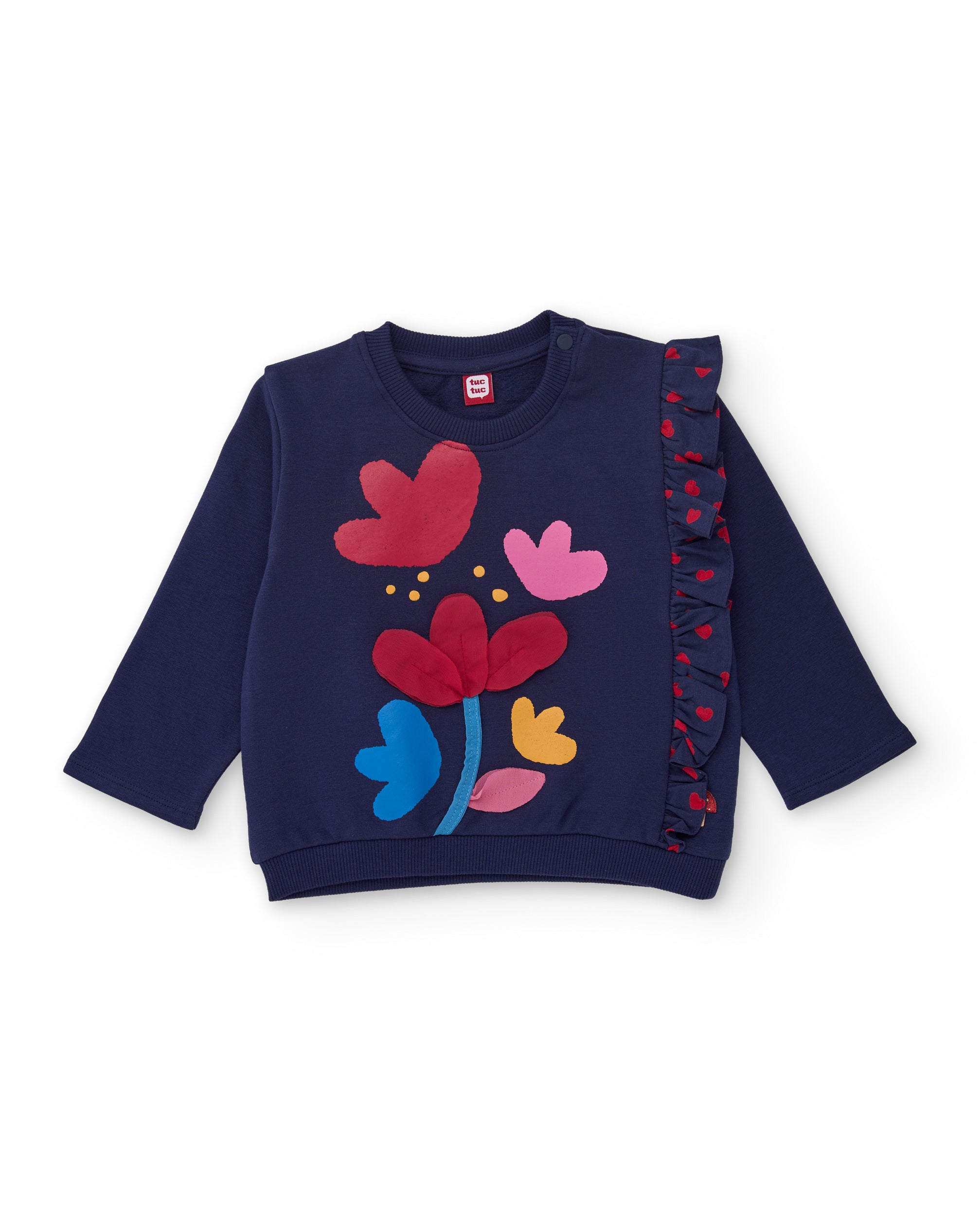 Sudadera de niña de felpa con estampado floral y volantes