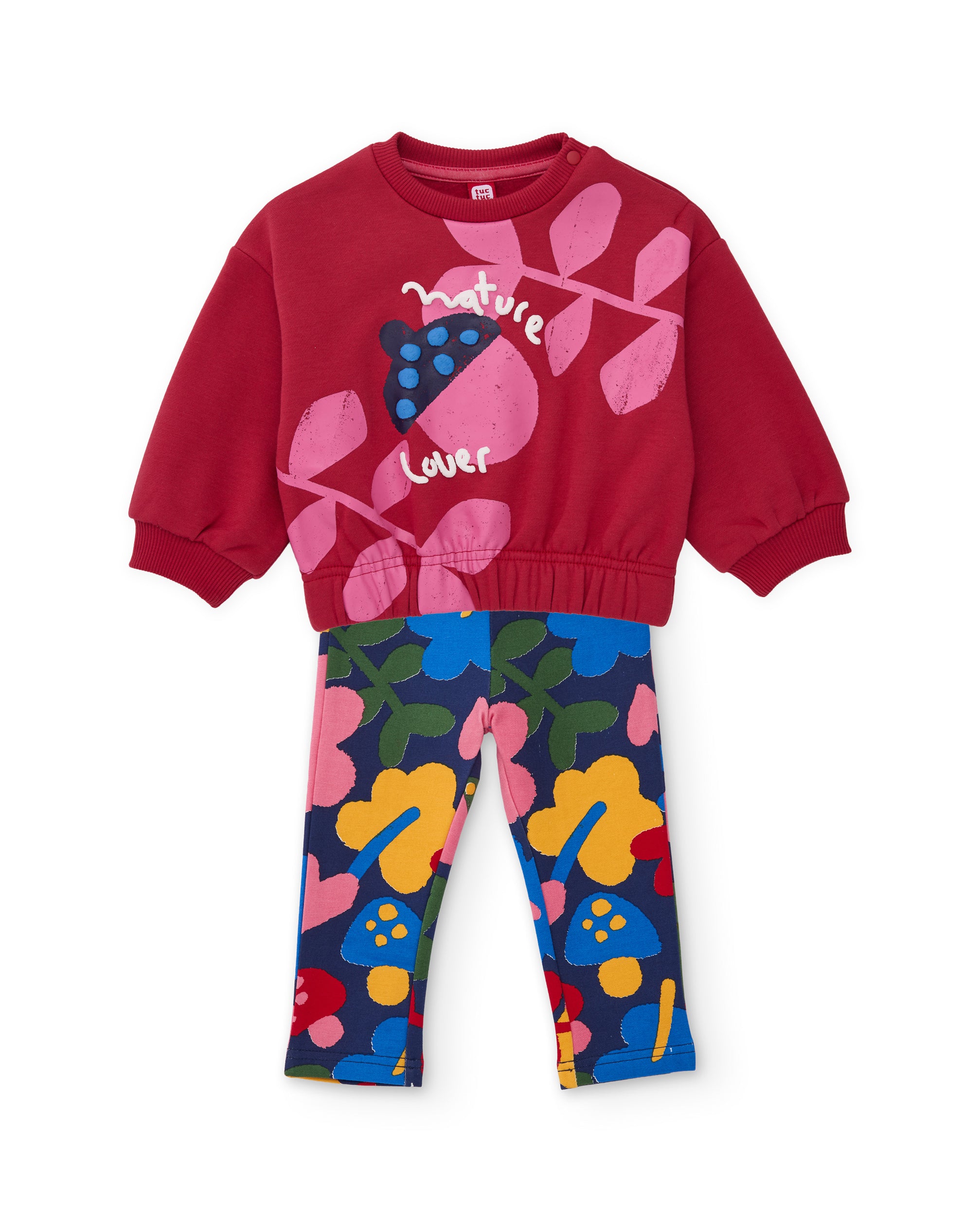 Conjunto de niña de felpa con sudadera de diseño floral y leggings a juego