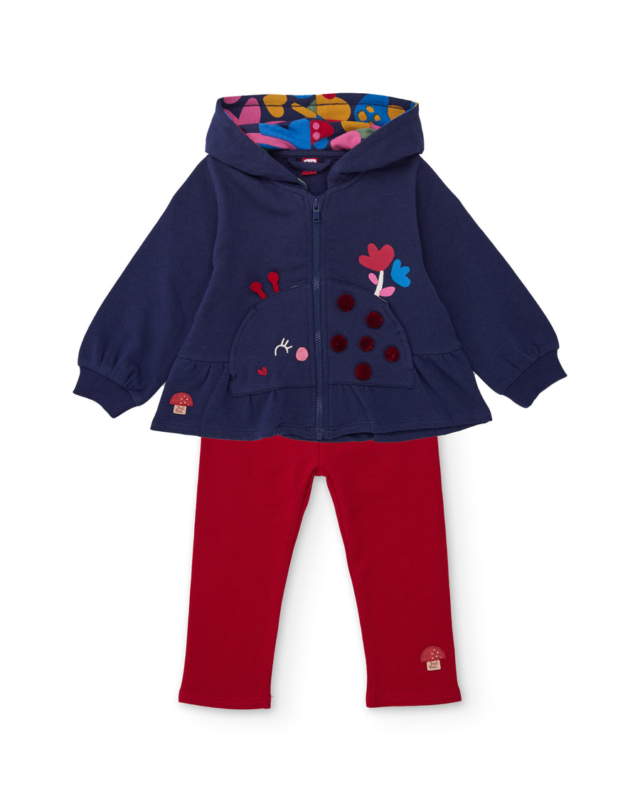 Conjunto de niña de felpa con sudadera de capucha bordada y legging
