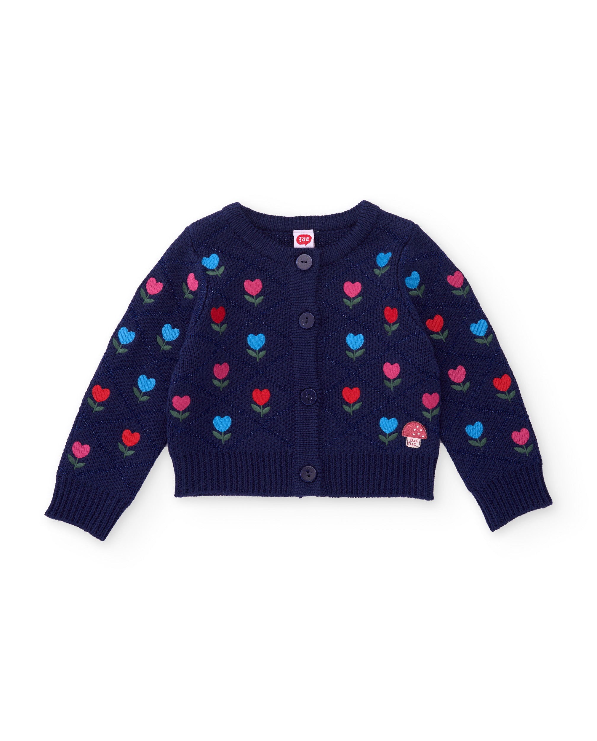 Chaqueta de niña de tricot con estampado floral y botones