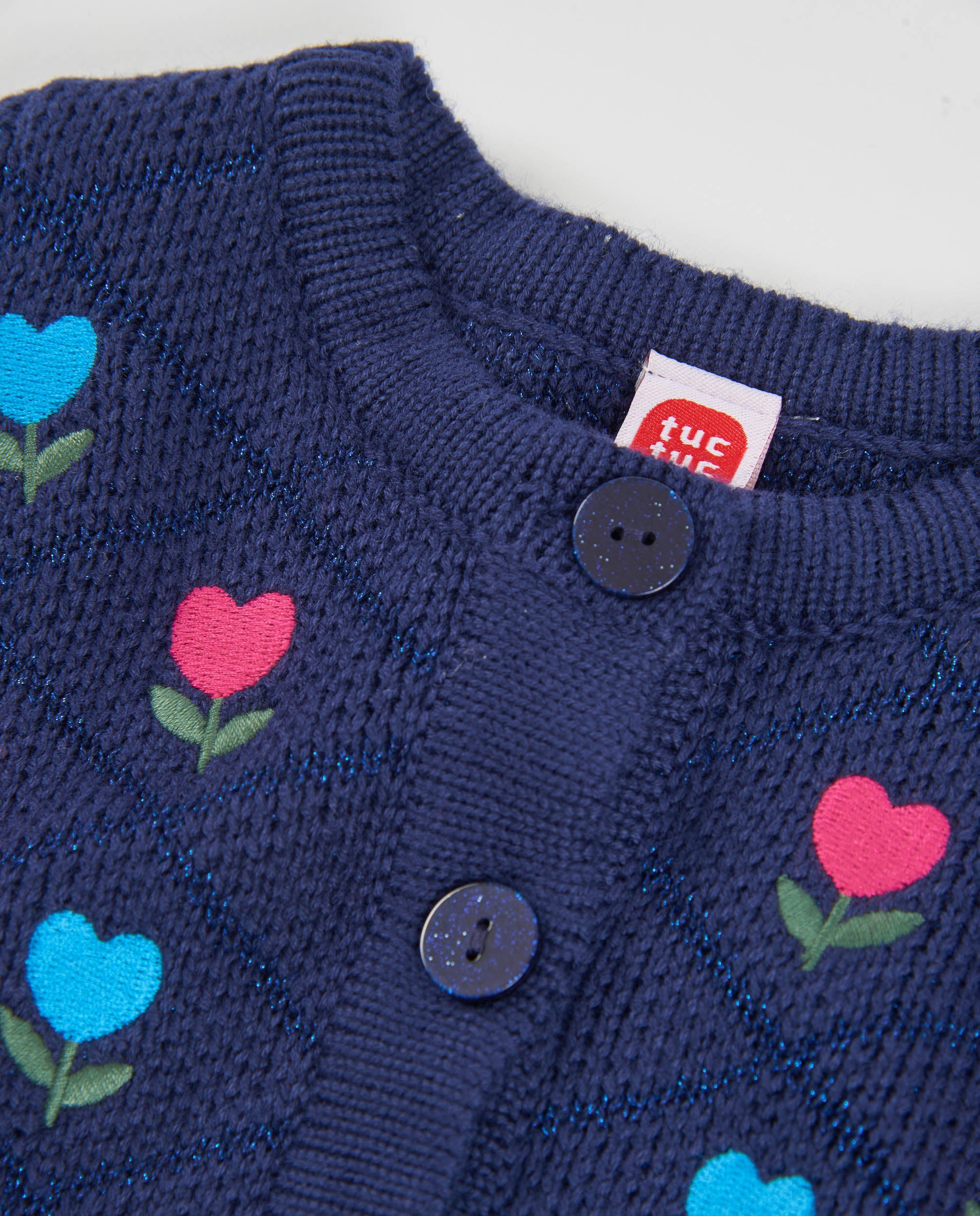 Chaqueta de niña de tricot con estampado floral y botones