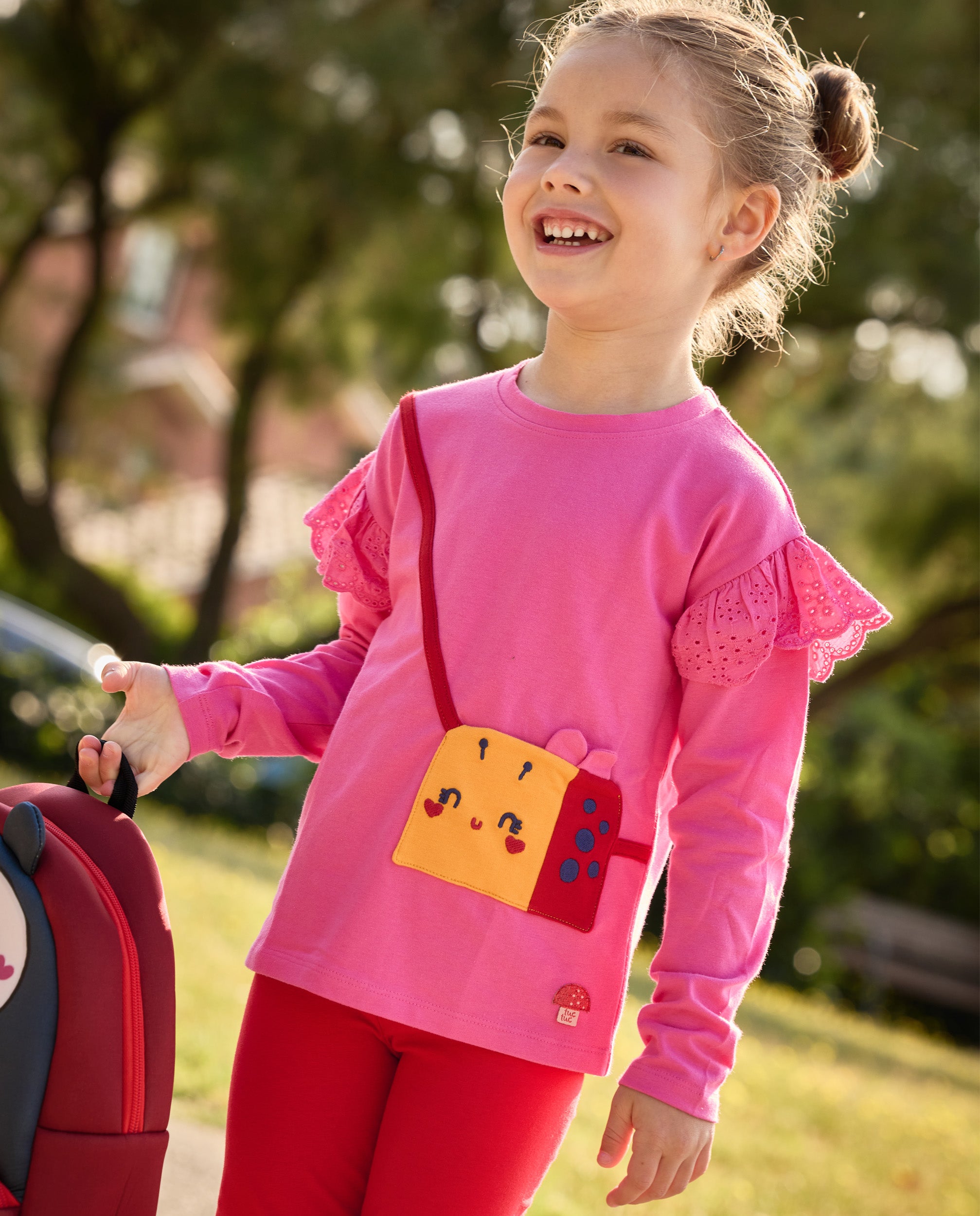 Legging de niña de punto con aplique de seta y tejido elástico