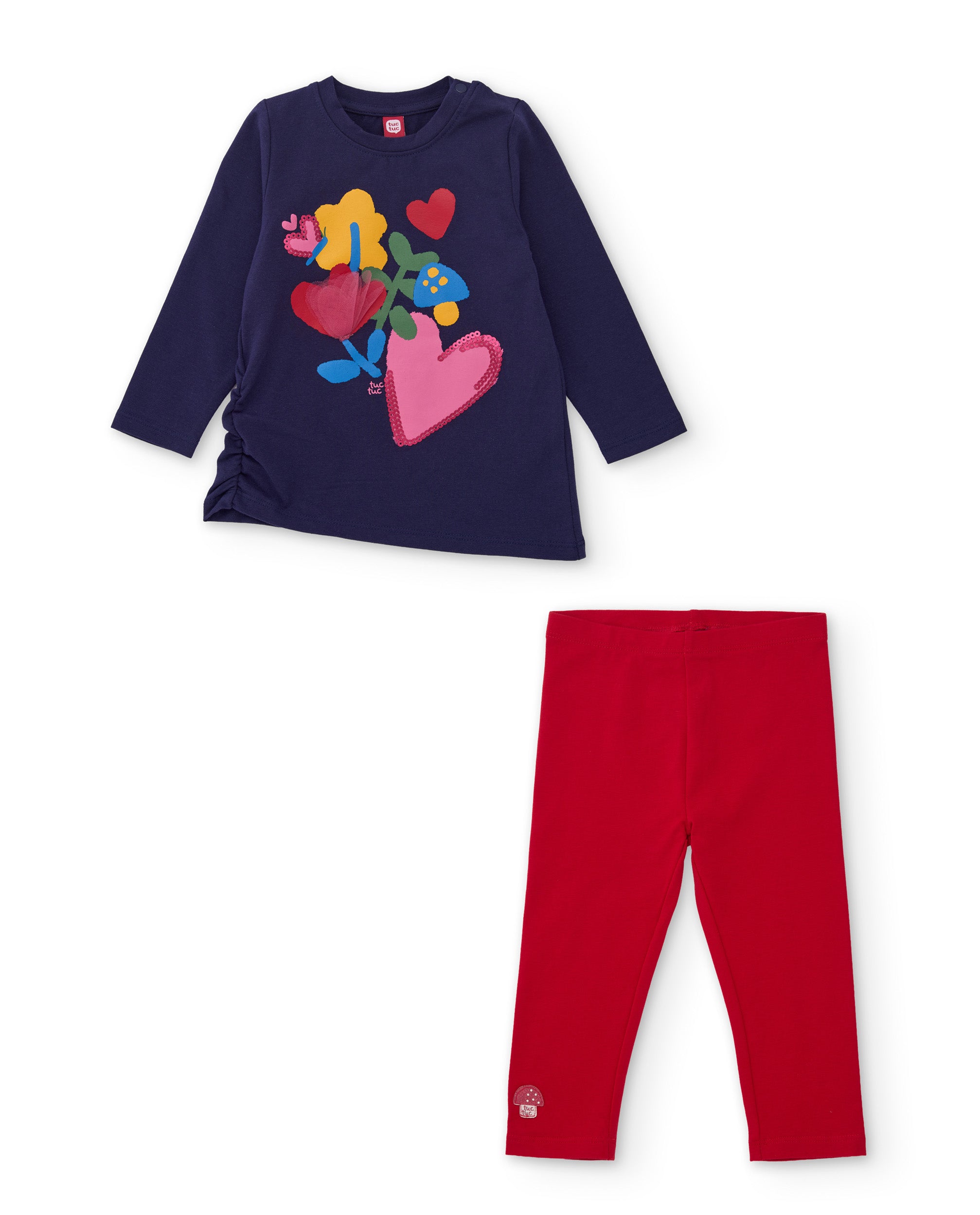 Conjunto de niña de punto con camiseta de estampado floral y leggings a juego