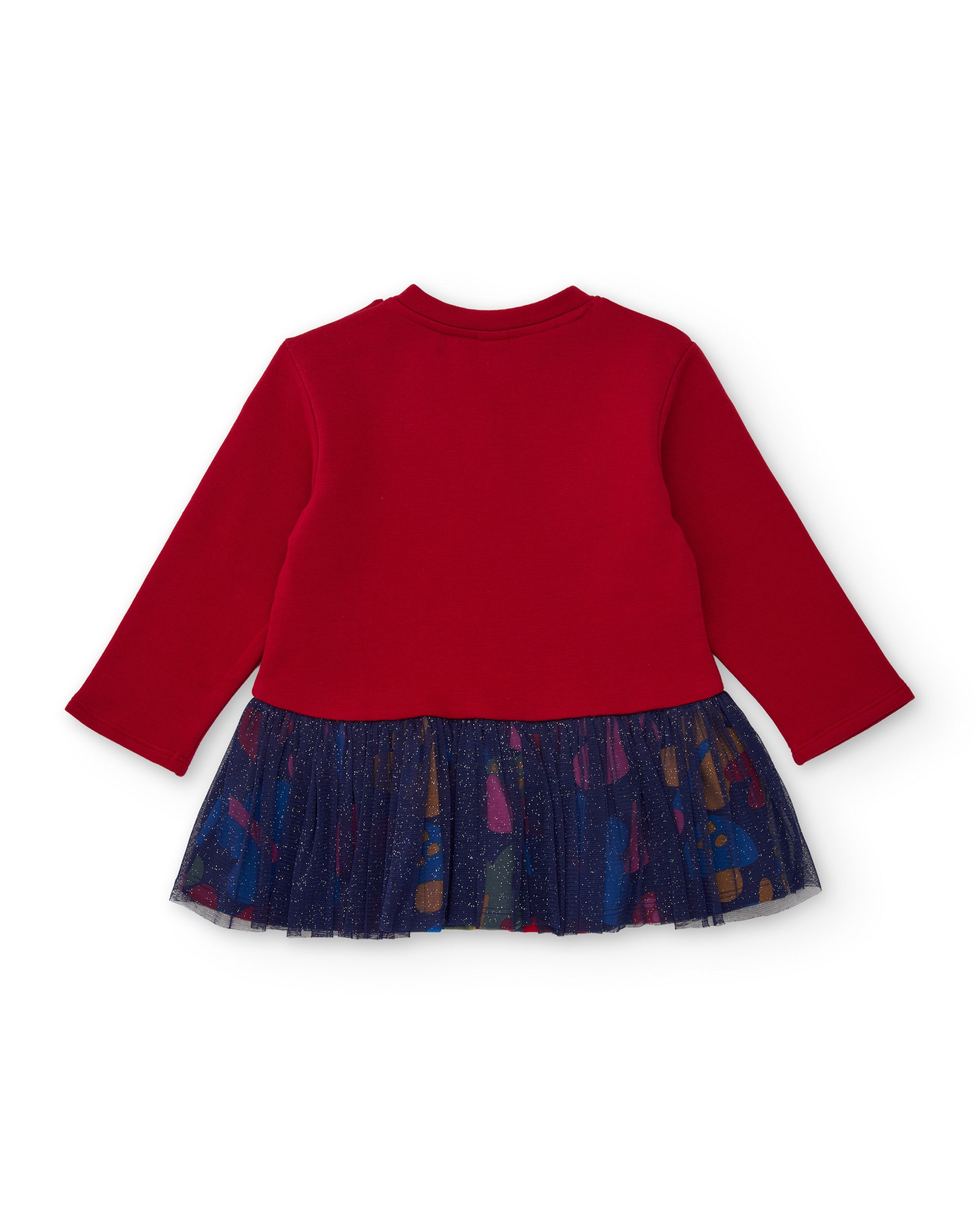 Vestido de niña de punto y felpa con estampado floral y volante
