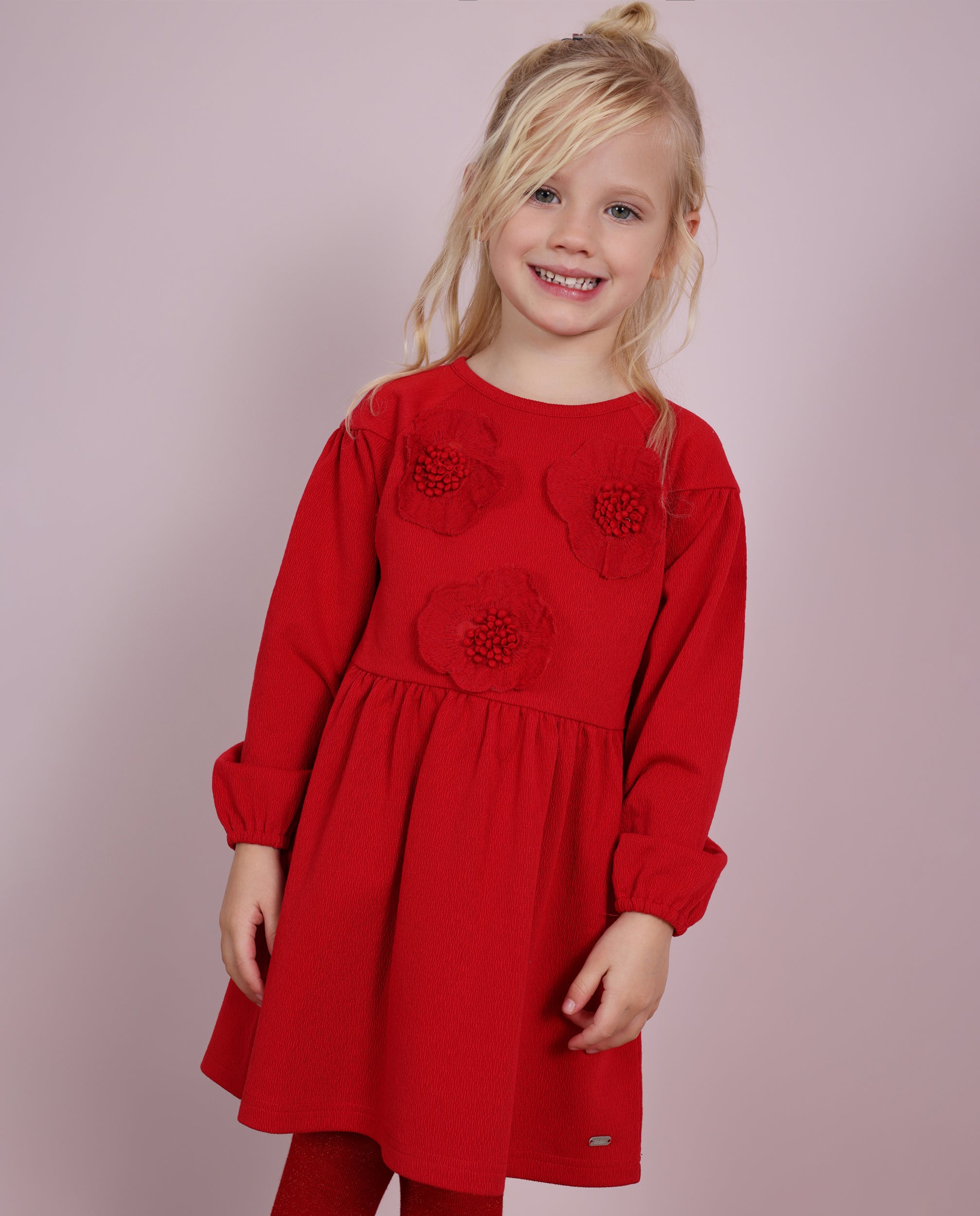 Vestido de niña de tela plana con print de flores y manga larga