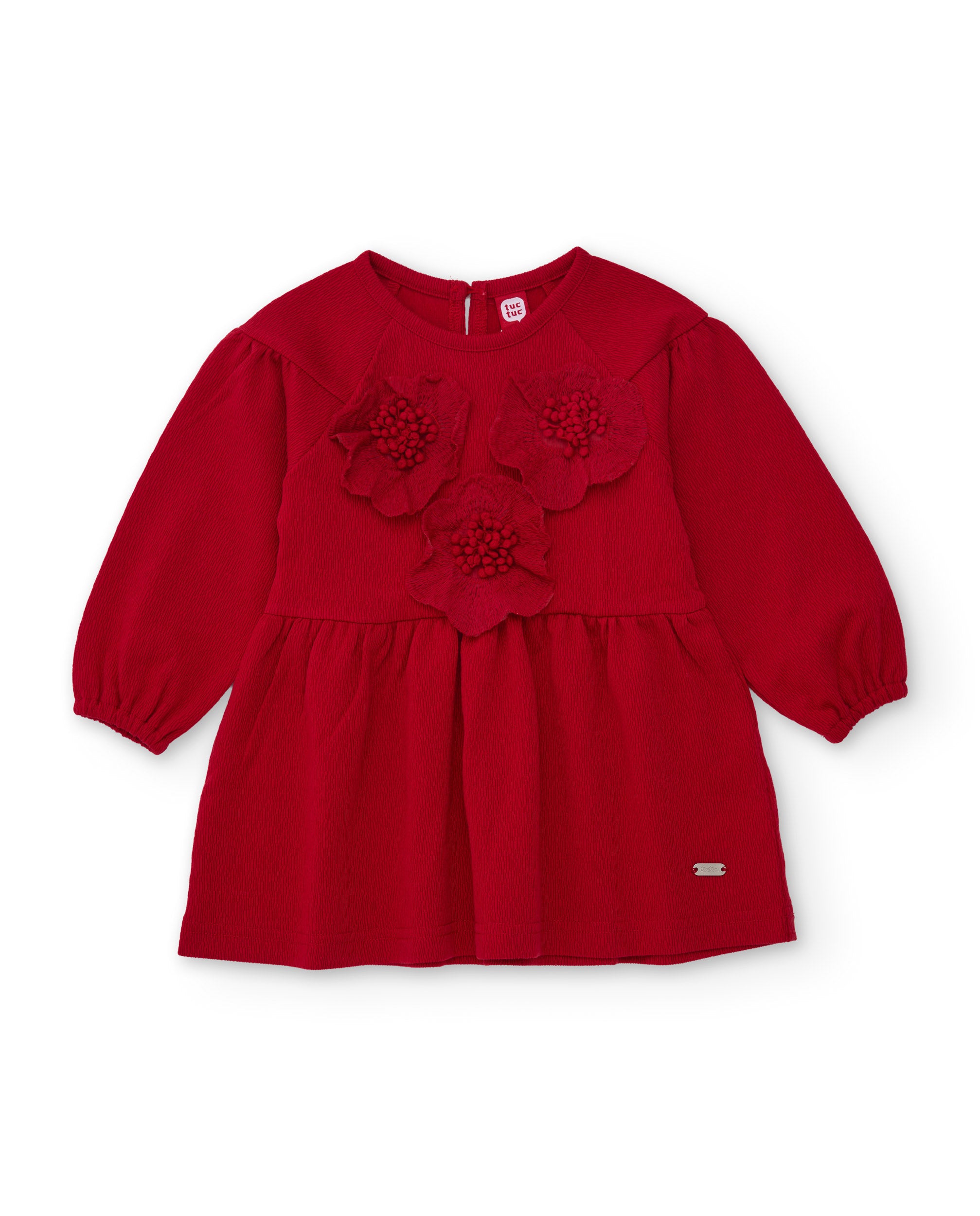 Vestido de niña de tela plana con print de flores y manga larga