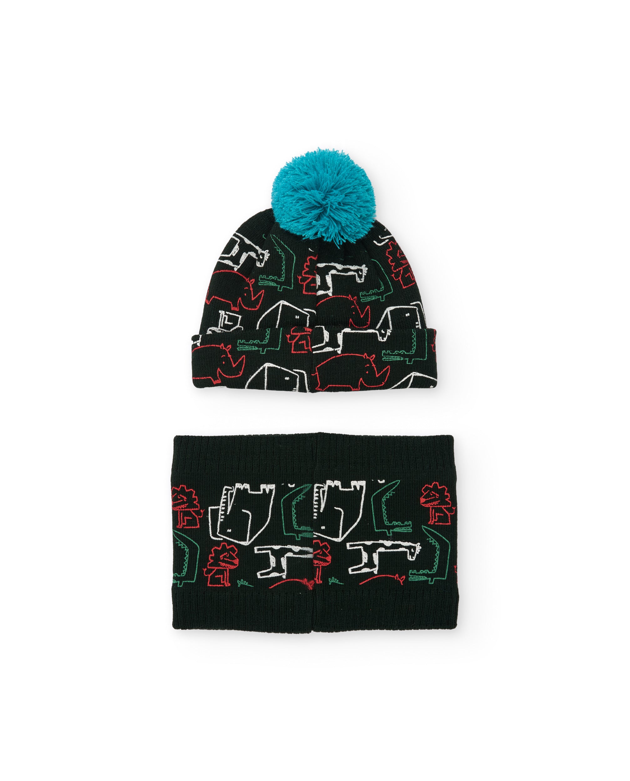 Set de niño de tricot con gorro y braga de cuello estampada