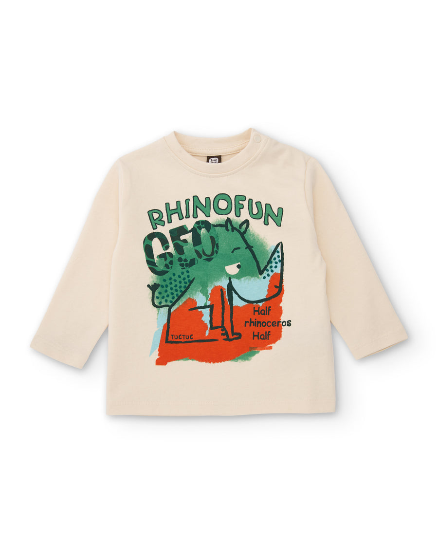 T-shirt garçon en maille à imprimé rhinocéros et toucher doux