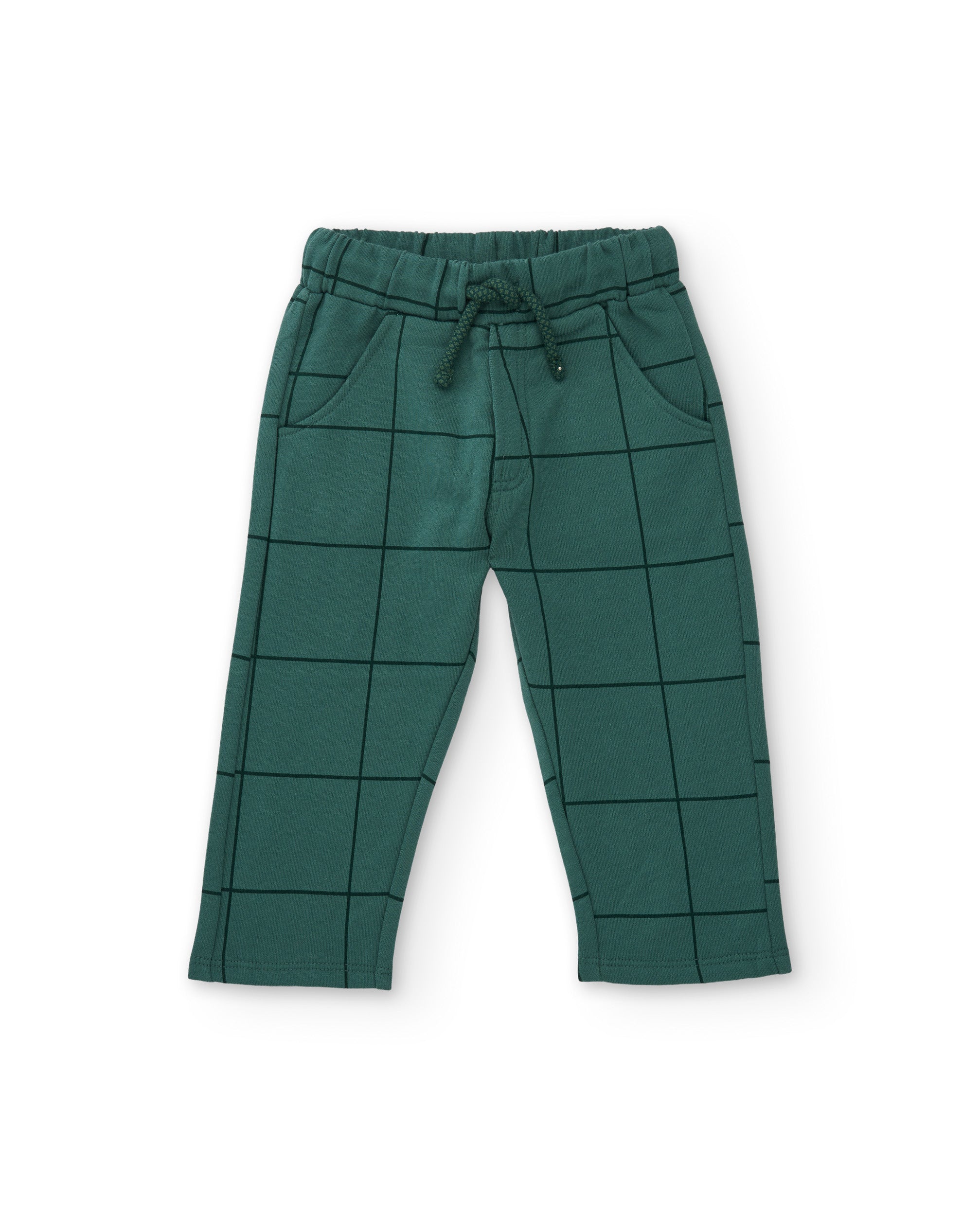 Pantalón de niño de felpa con diseño de cuadros y cordón