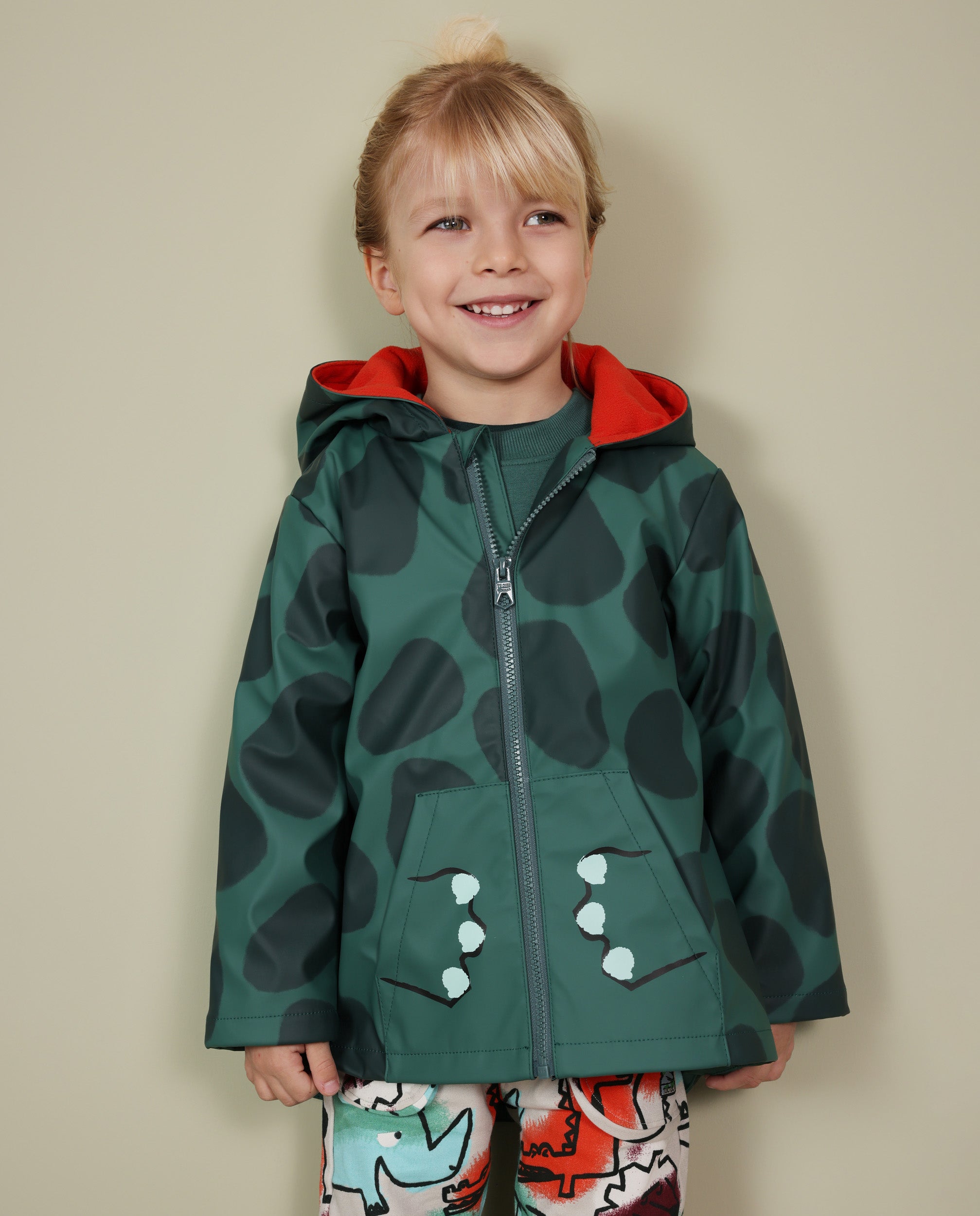 Chubasquero de niño con diseño de rinoceronte y capucha forrada