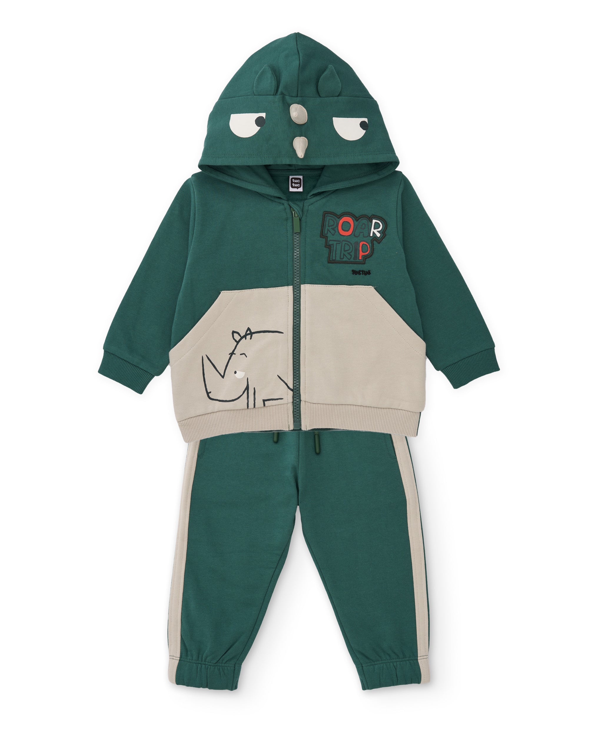 Conjunto de niño de felpa con sudadera de capucha de rinoceronte y pantalón