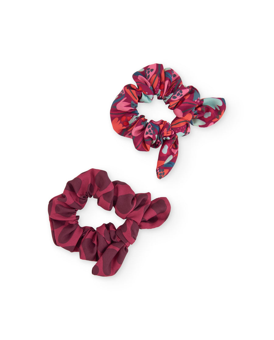 Set of girl's hair ties with floral print and cheerful colors