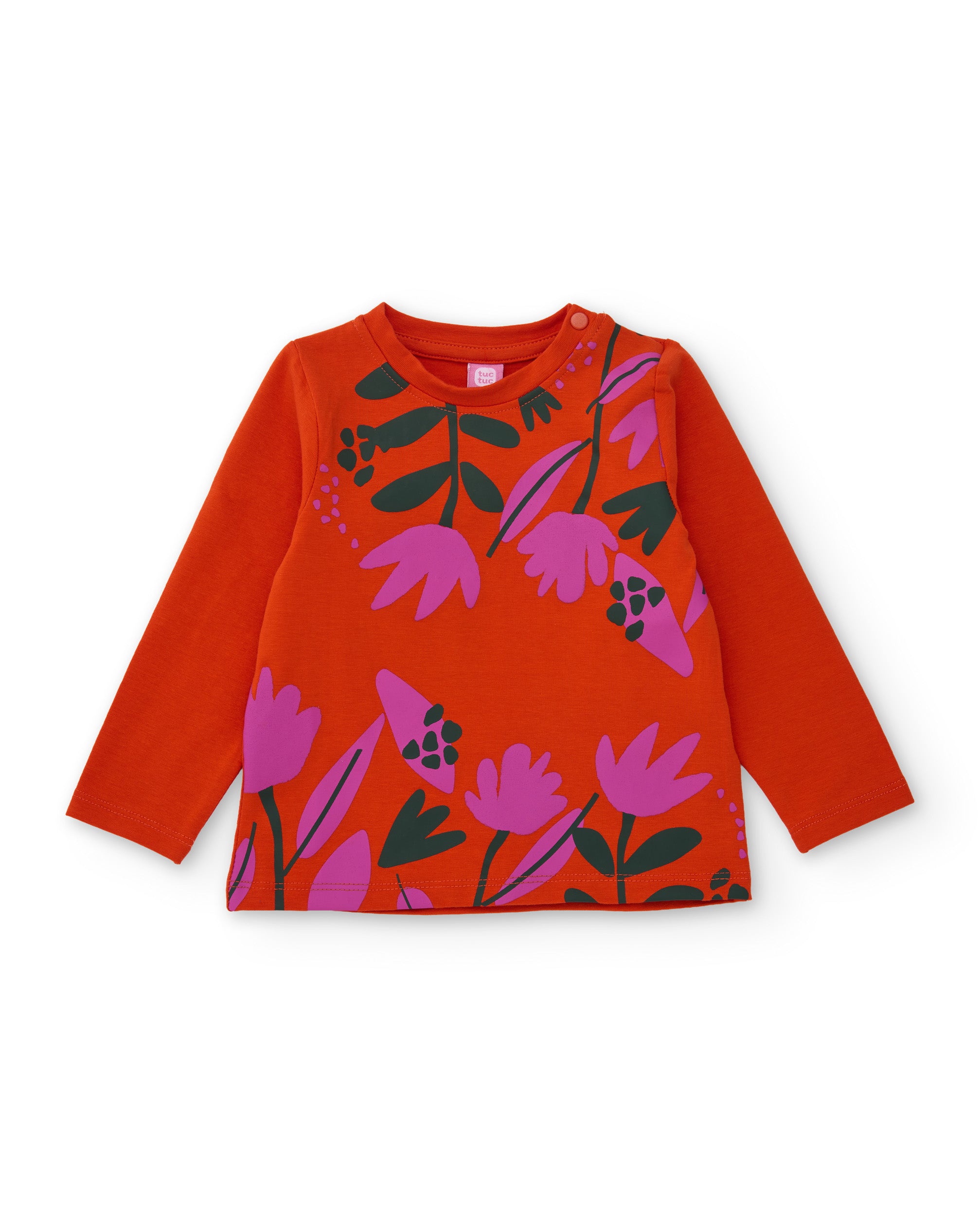 Camiseta de niña de punto con estampado de flores y manga larga