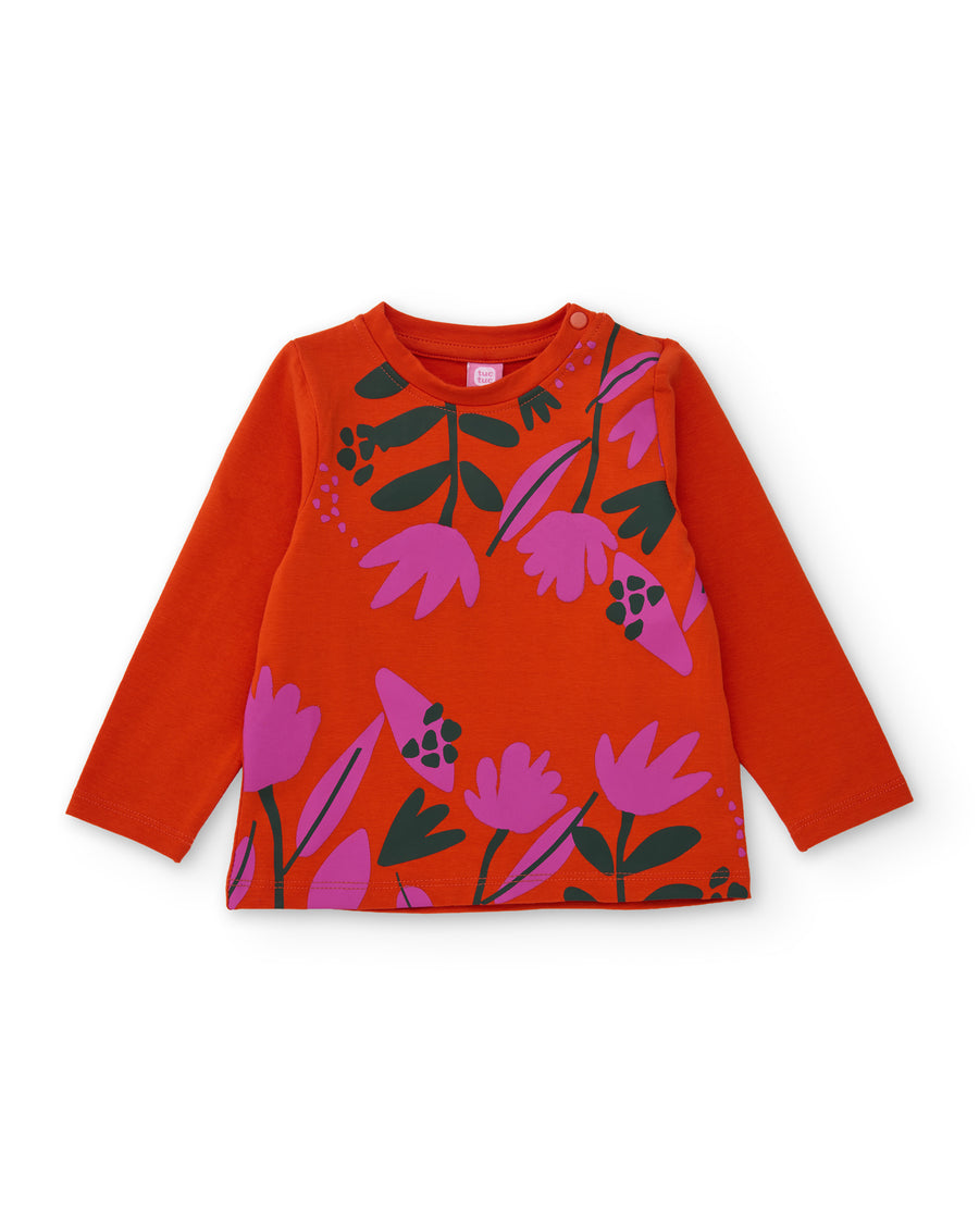 Girls' knit shirt with floral print and long sleeves