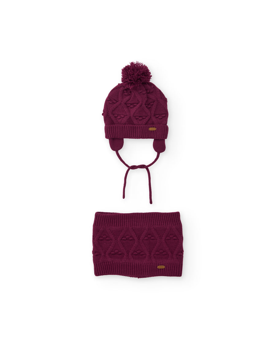 Girl's knitted set with hat and textured neck warmer