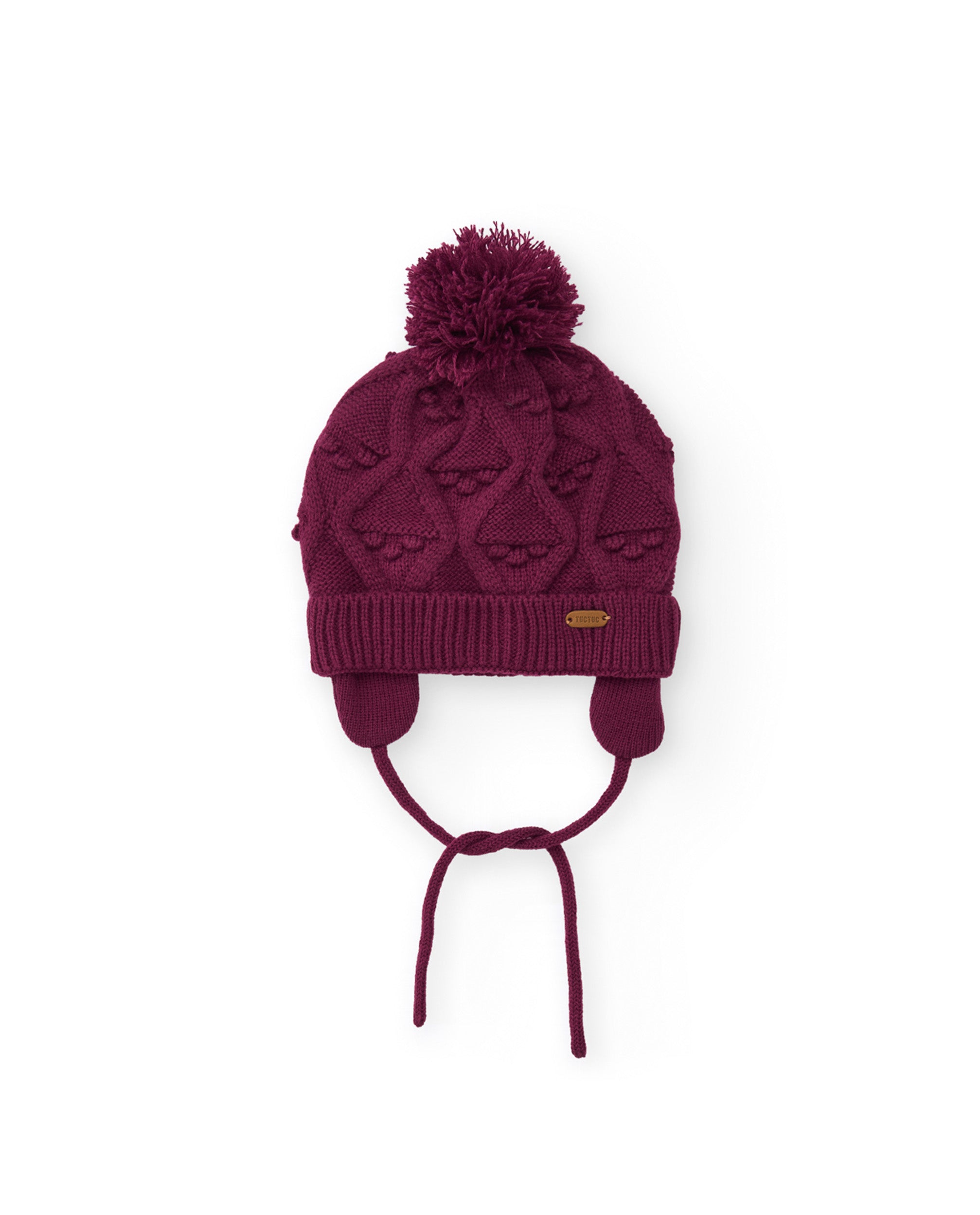 Gorro de niña de tricot con pompón y orejeras