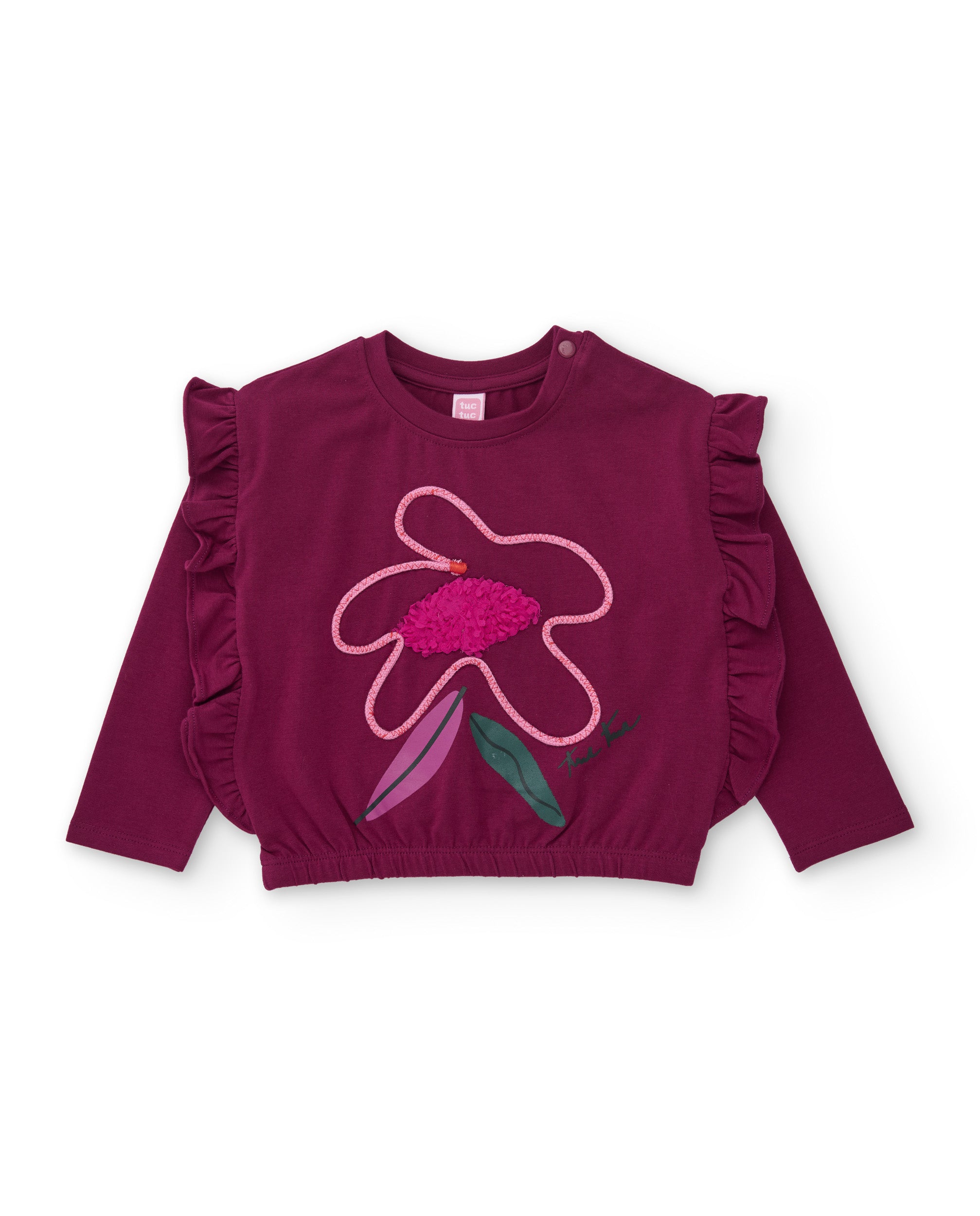 Camiseta de niña de punto con volantes en las mangas y diseño floral