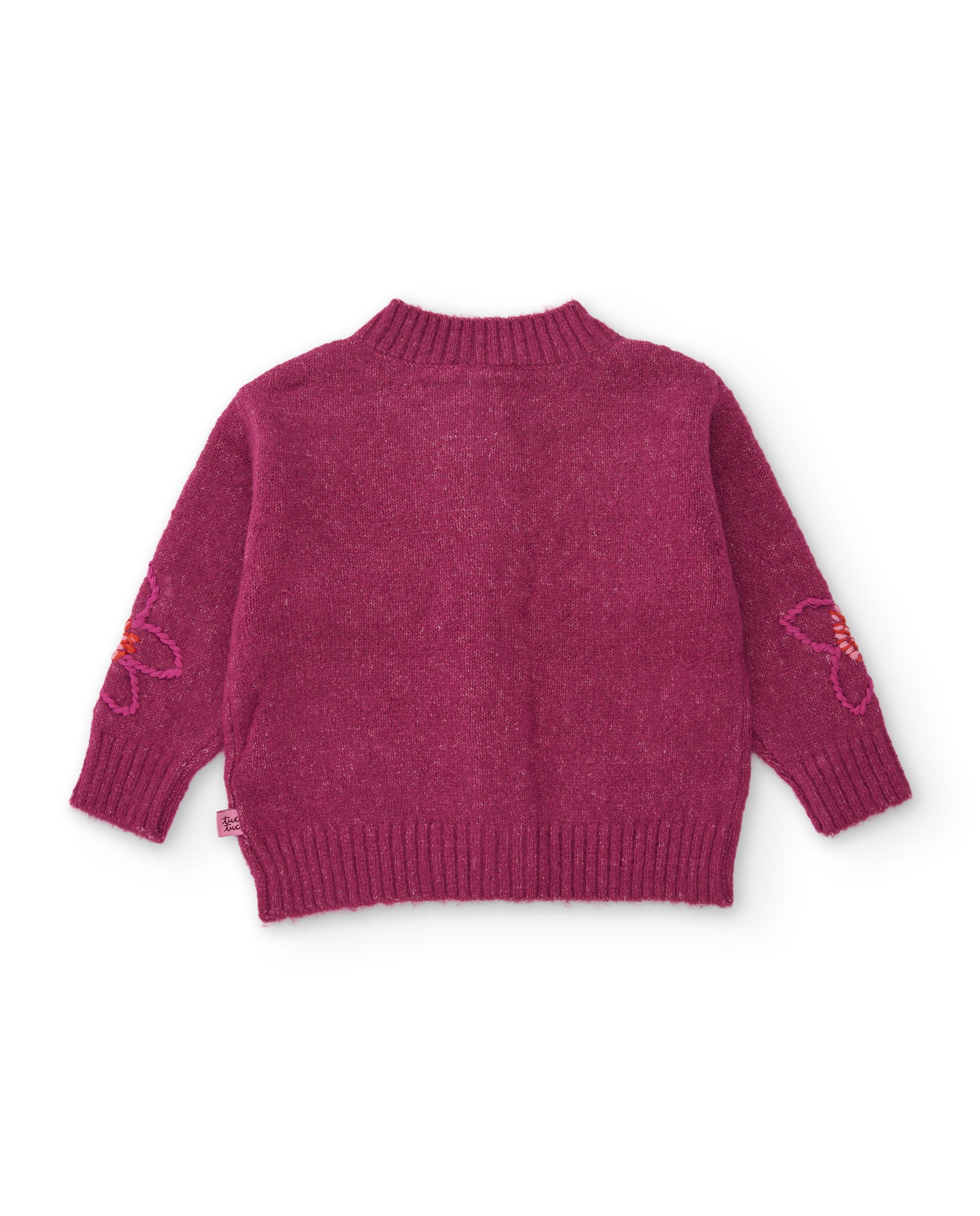 Chaqueta de niña de tricot con bordado floral y diseño envolvente