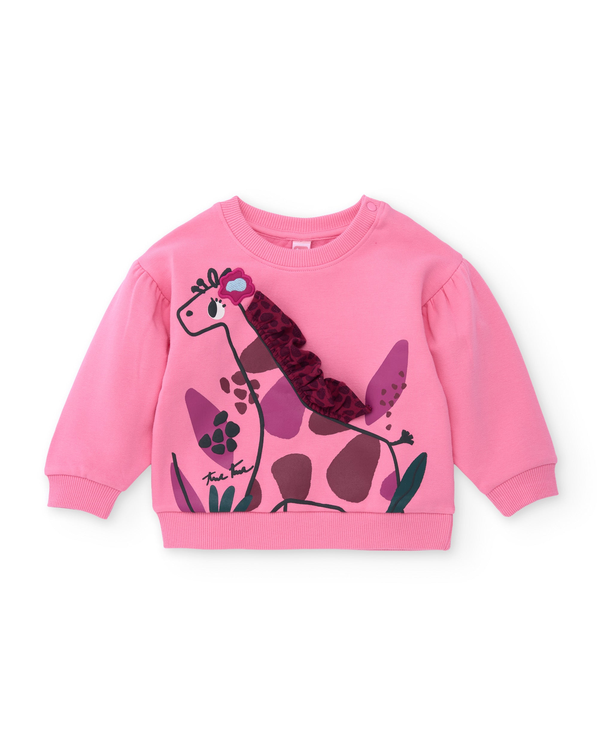 Sudadera de niña de felpa con estampado de jirafa y volantes