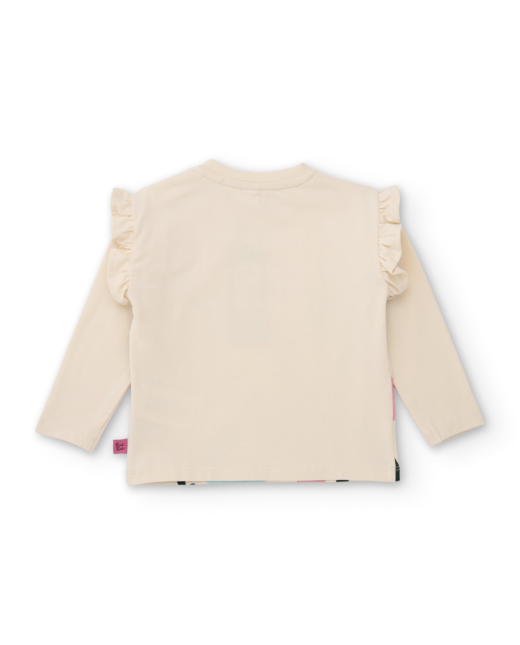 Camiseta de niña de punto con estampado floral y base en crudo
