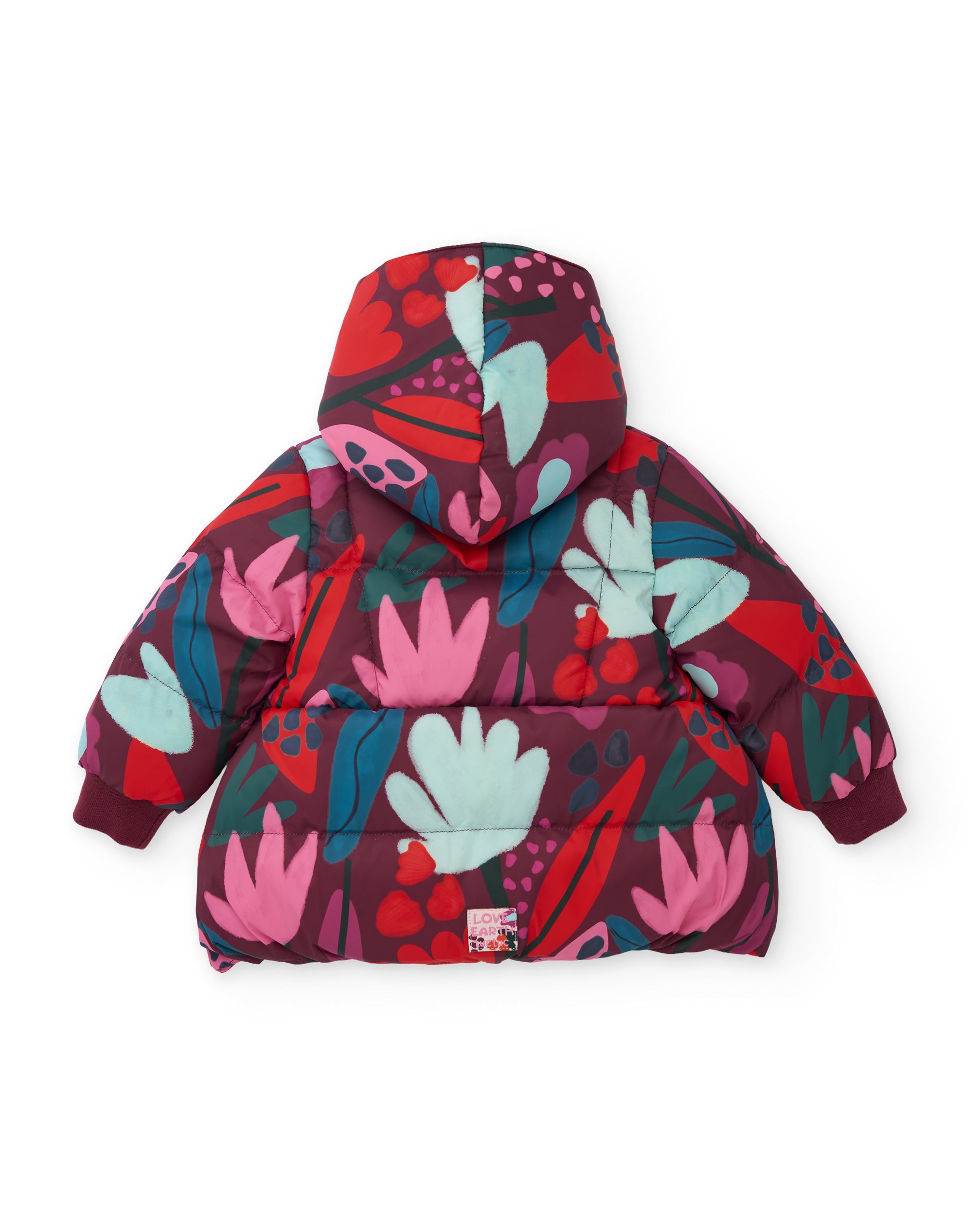 Abrigo de niña acolchado con estampado floral y colores vivos