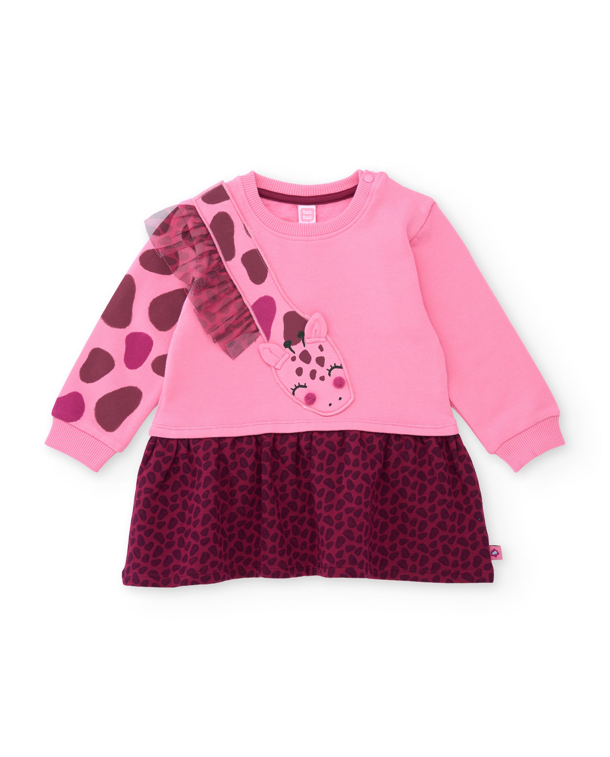 Vestido de niña de felpa con estampado animal print y falda de tul
