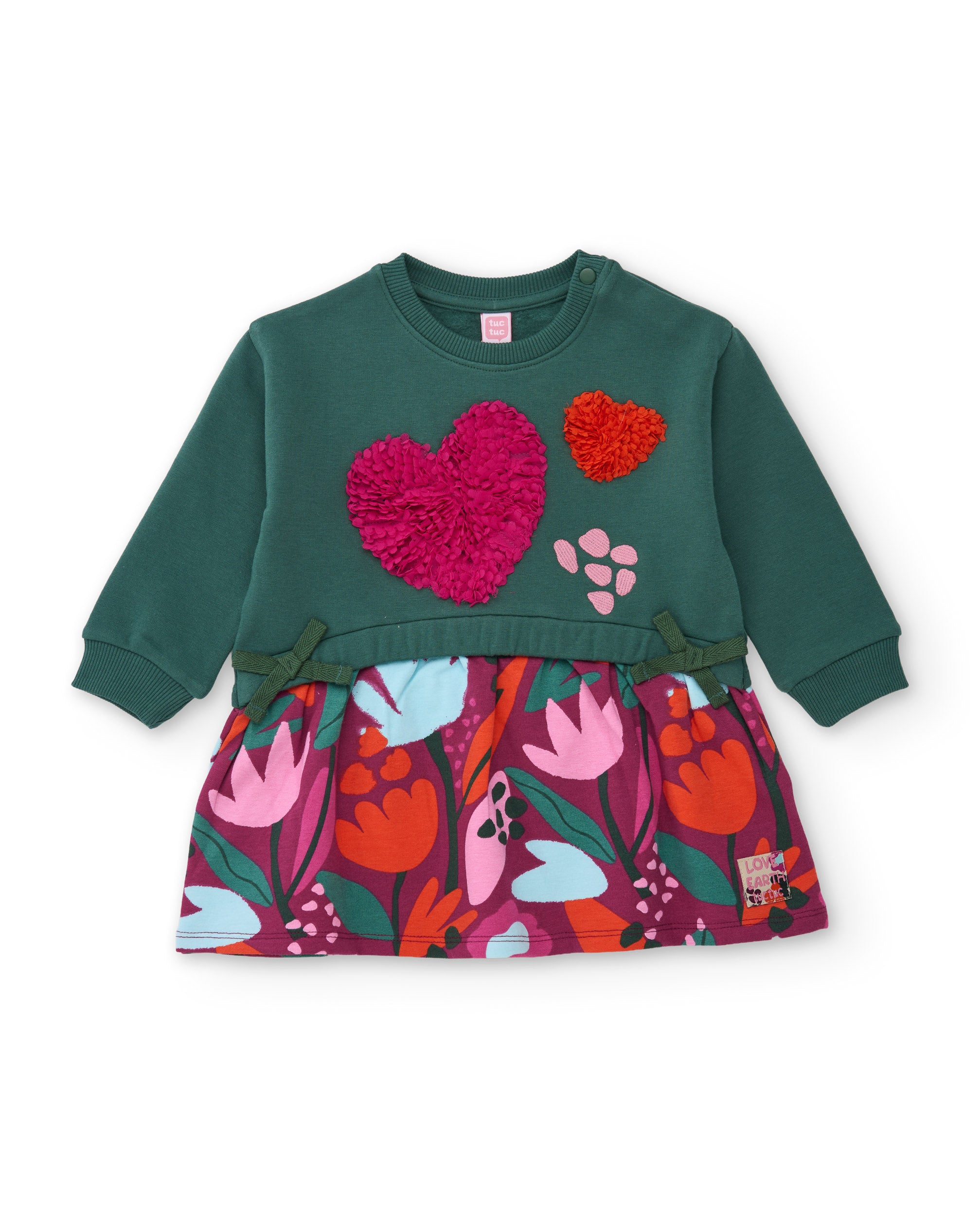 Vestido de niña de felpa con detalle de corazones y estampado floral