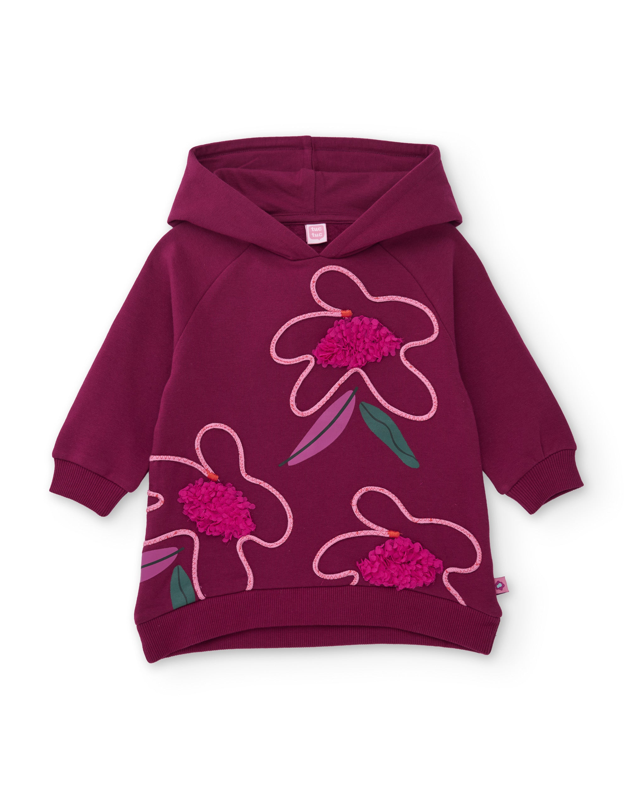 Vestido de niña de felpa con capucha y estampado floral