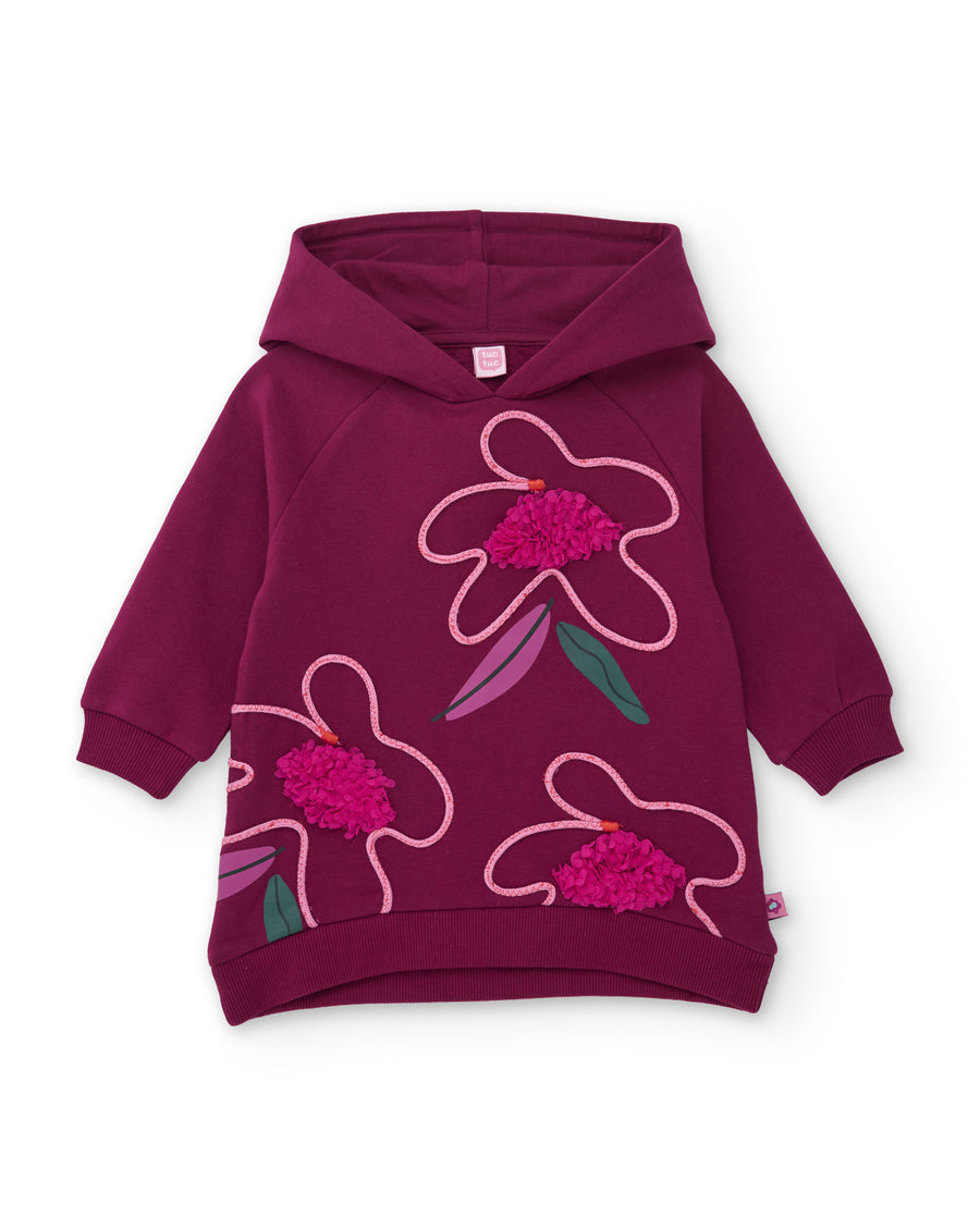 Vestido de niña de felpa con capucha y estampado floral