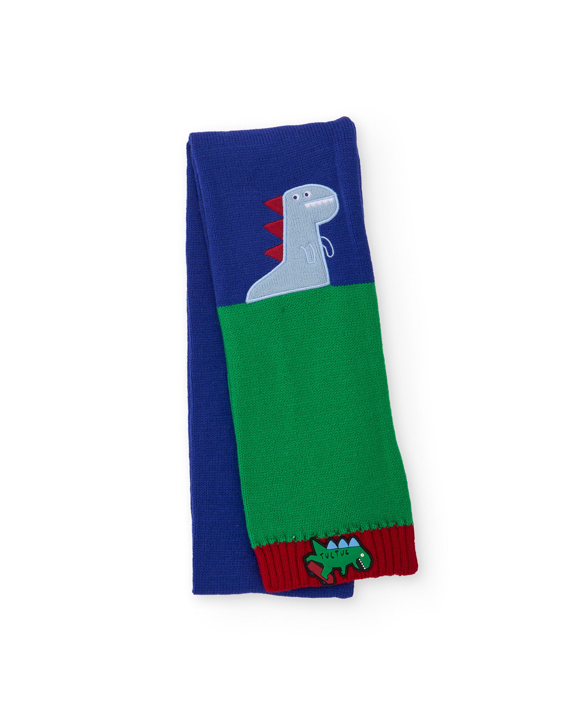 Bufanda de niño de tricot con diseño de dinosaurio y colores en contraste