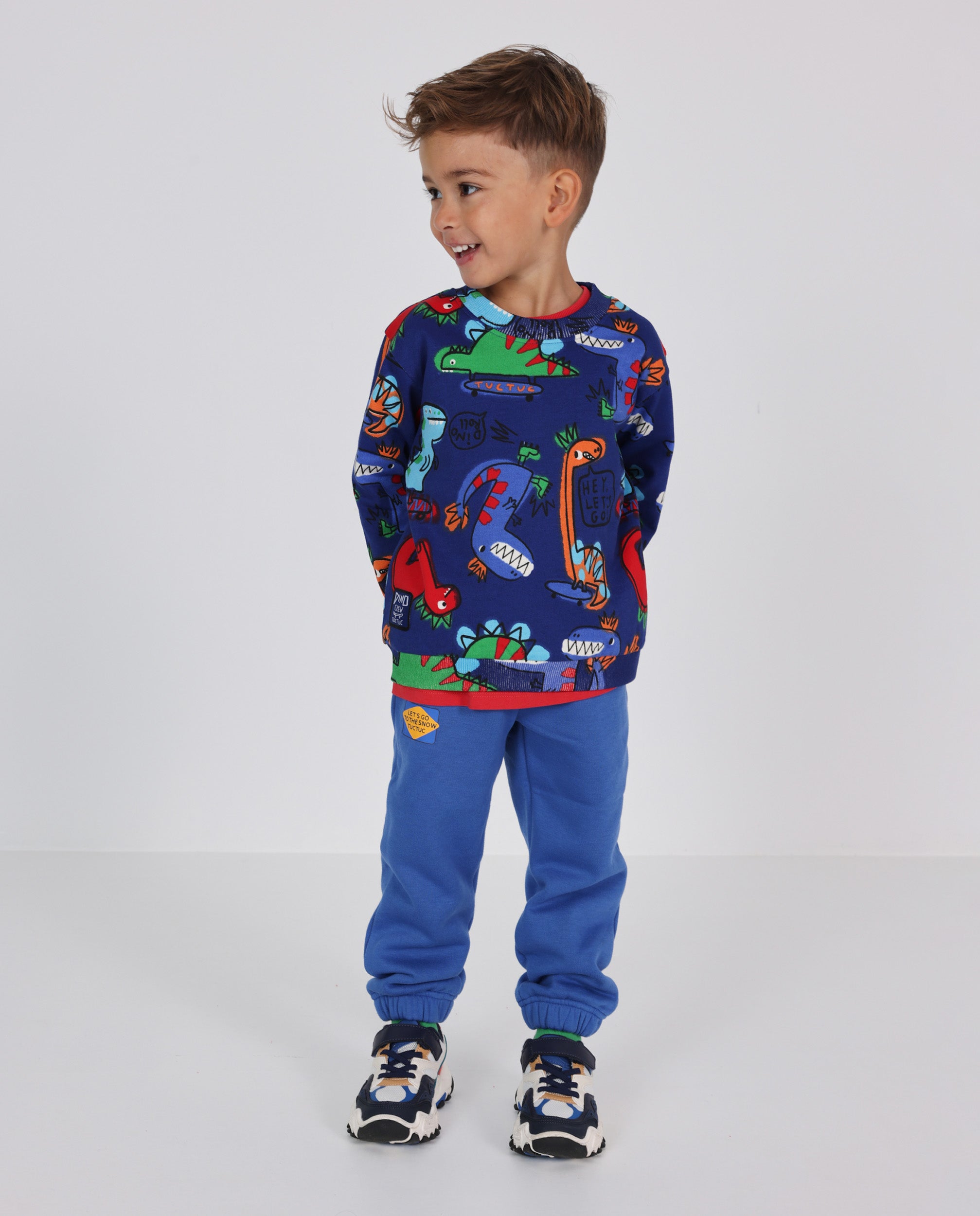 Sudadera de niño de felpa con print de dinosaurios y colores vivos