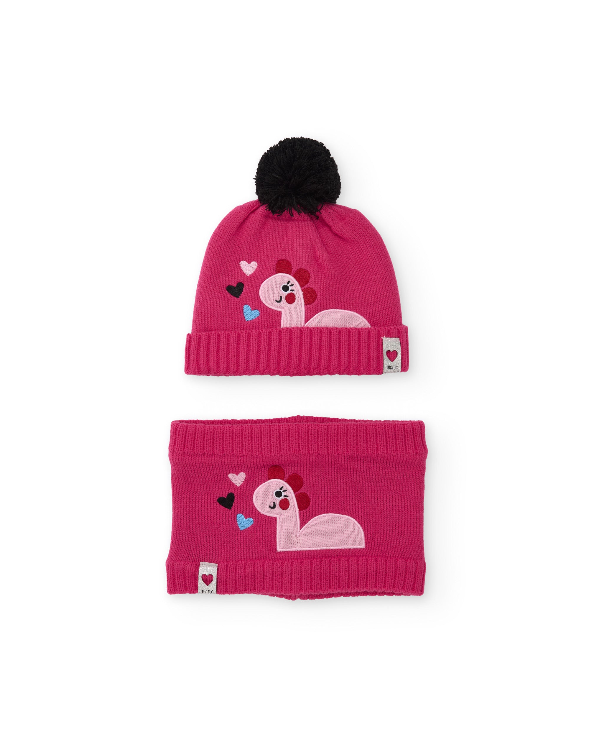Set de niña de tricot con gorro y braga de cuello de dinosaurio