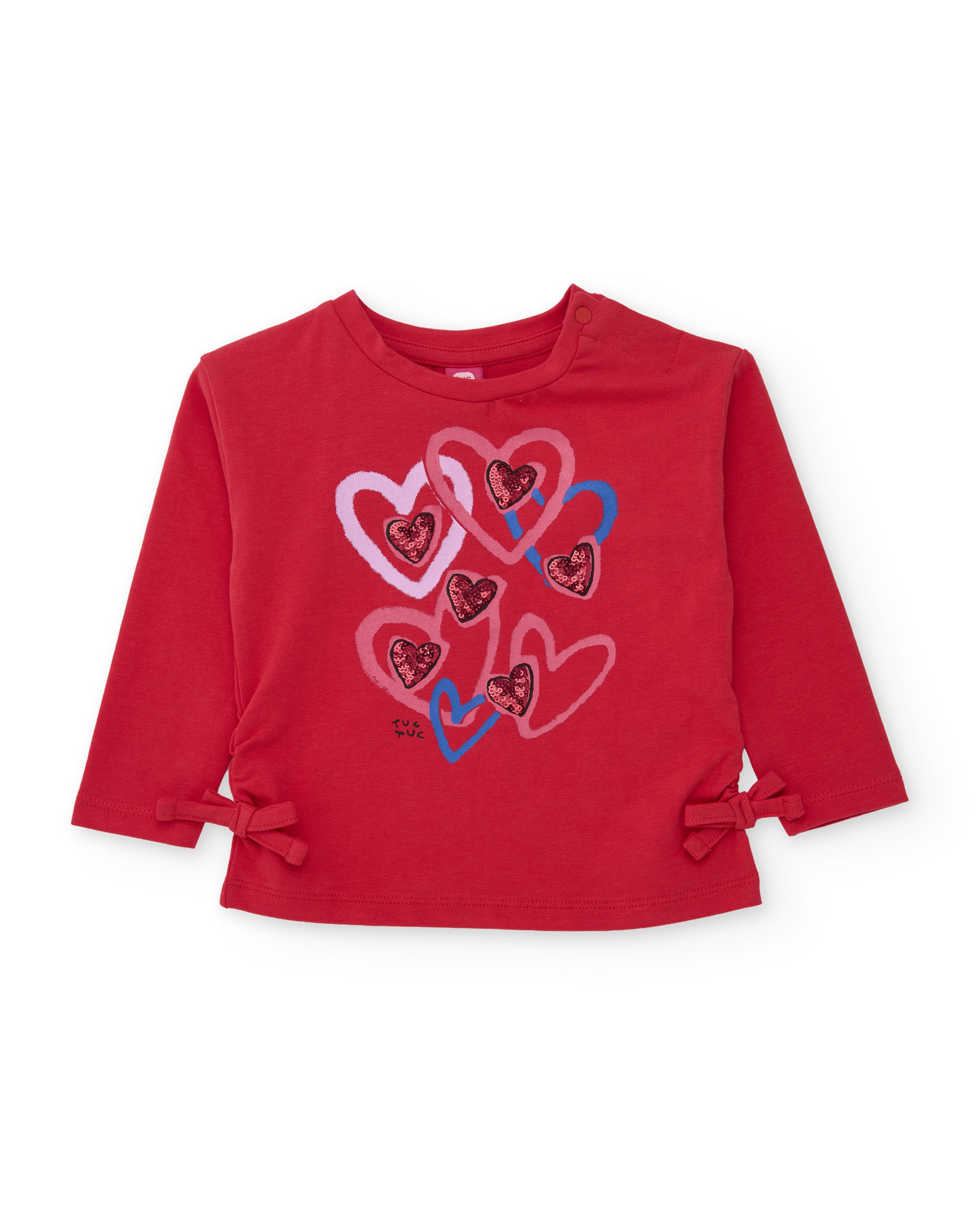 Camiseta de niña de punto con diseño de corazones y lazos