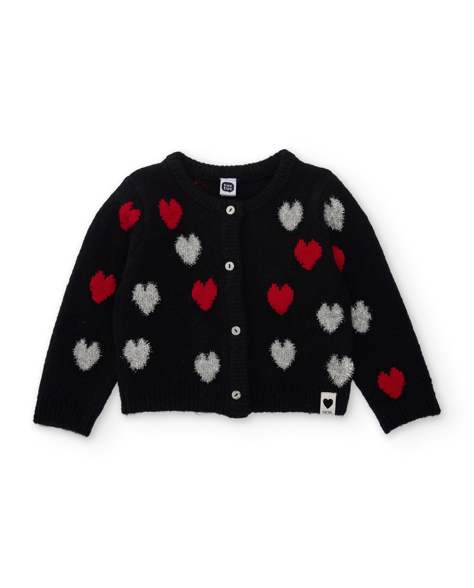 Chaqueta de niña de tricot con corazones y botones