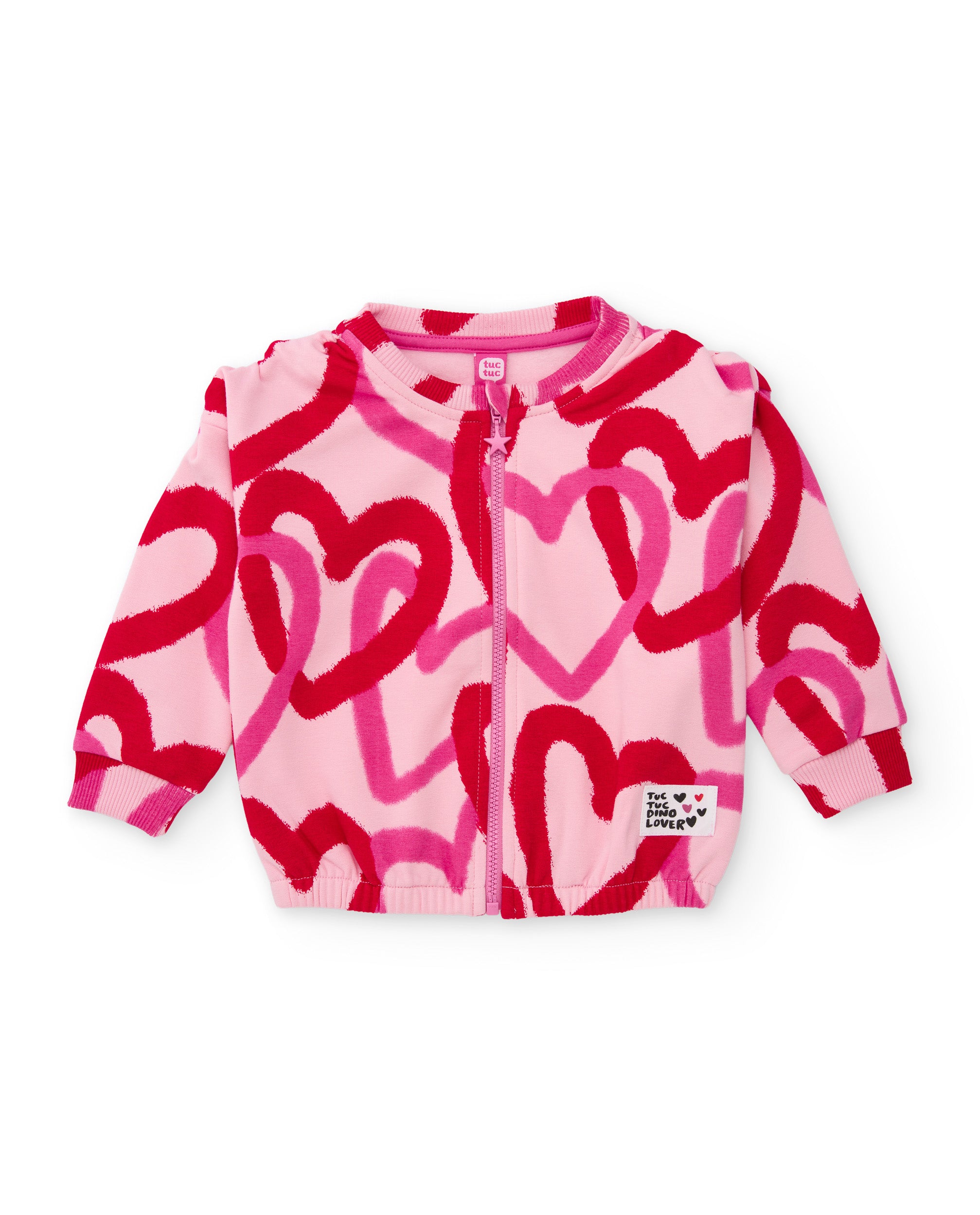 Sudadera de niña de felpa con cremallera y estampado de corazones