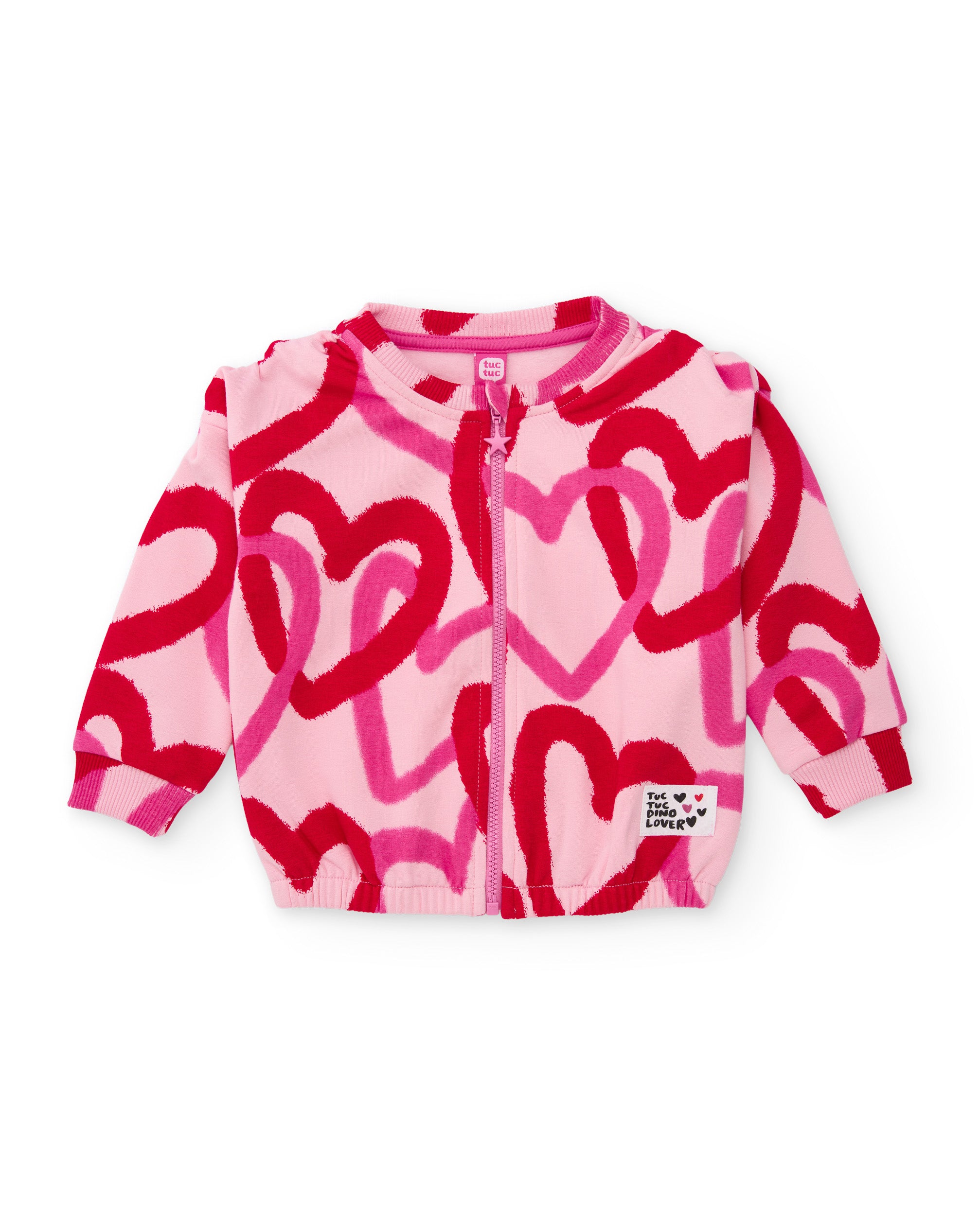 Conjunto de niña de felpa con sudadera de cremallera y diseño de corazones