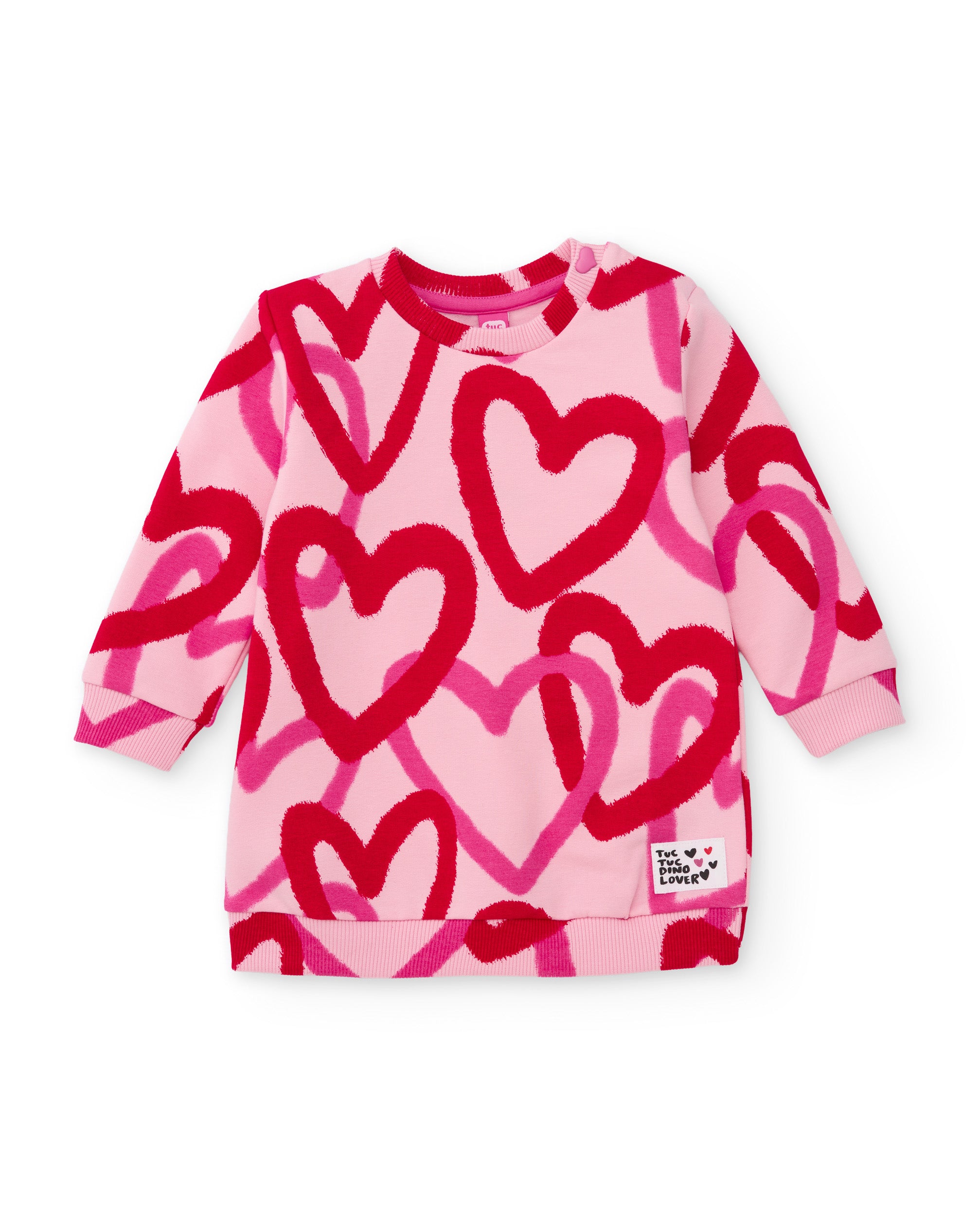 Vestido de niña de felpa con estampado de corazones y tacto suave
