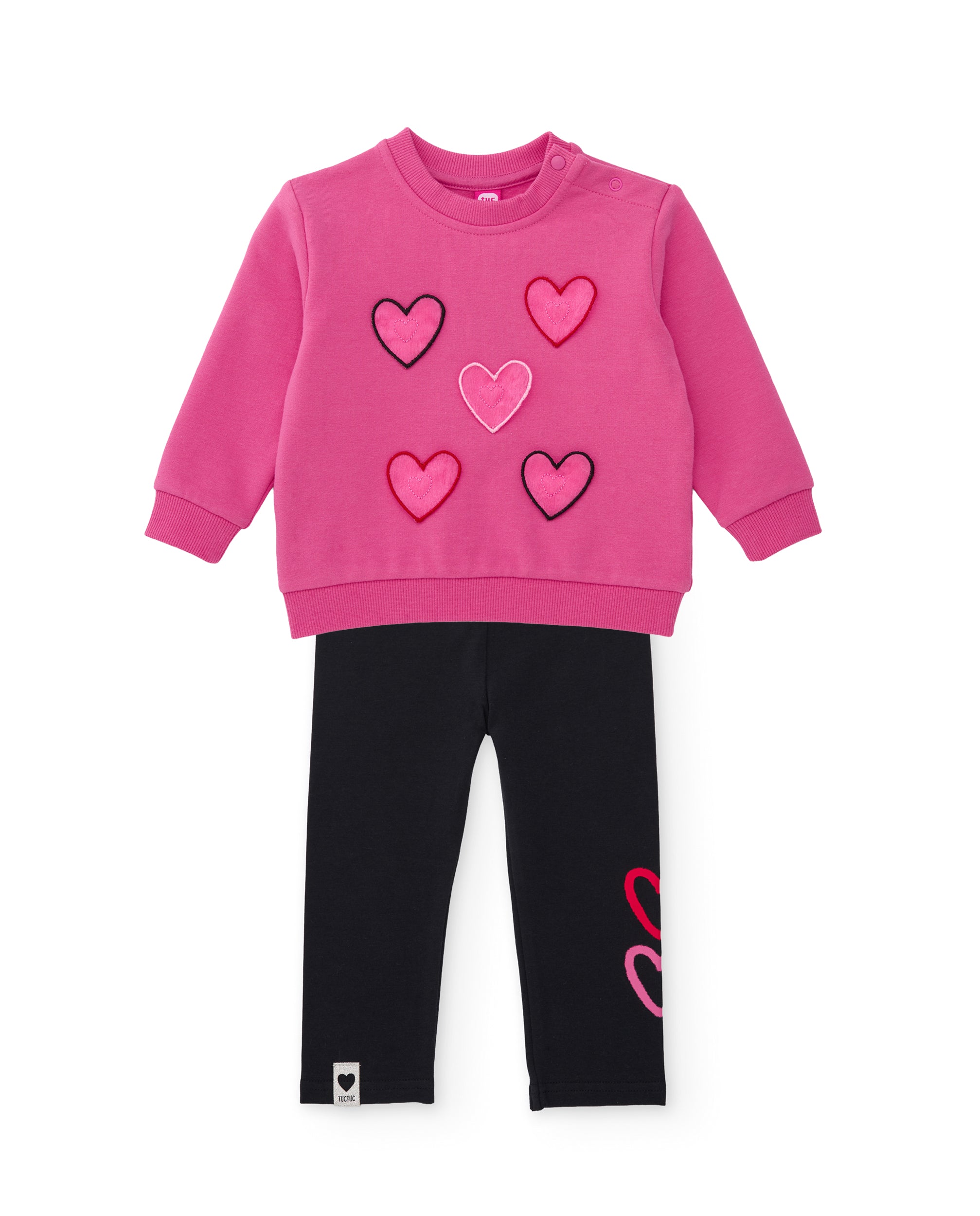 Conjunto de niña de felpa con sudadera de apliques de corazones y leggings