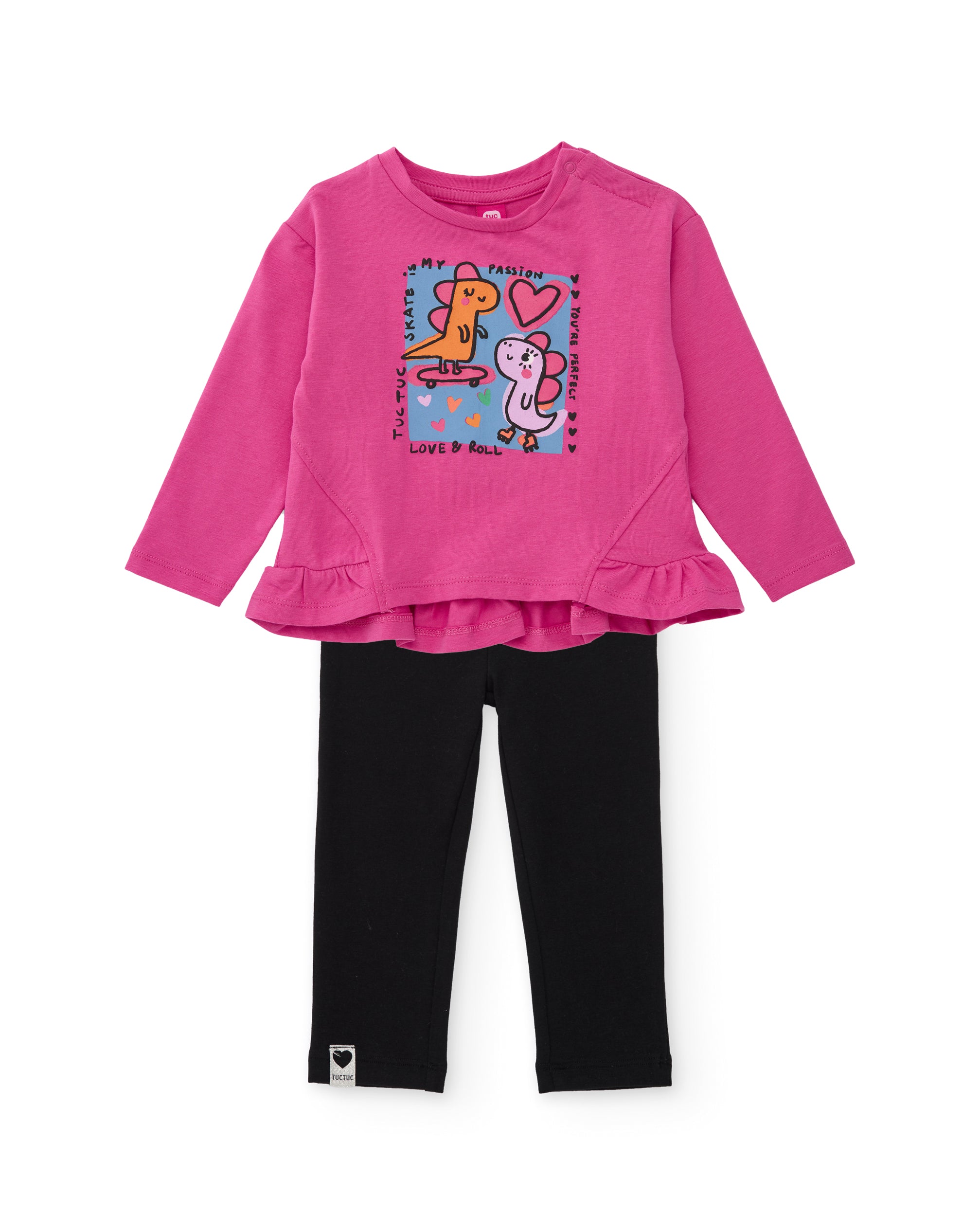 Conjunto de niña de punto con camiseta de gráfico dinosaurios y leggins a juego