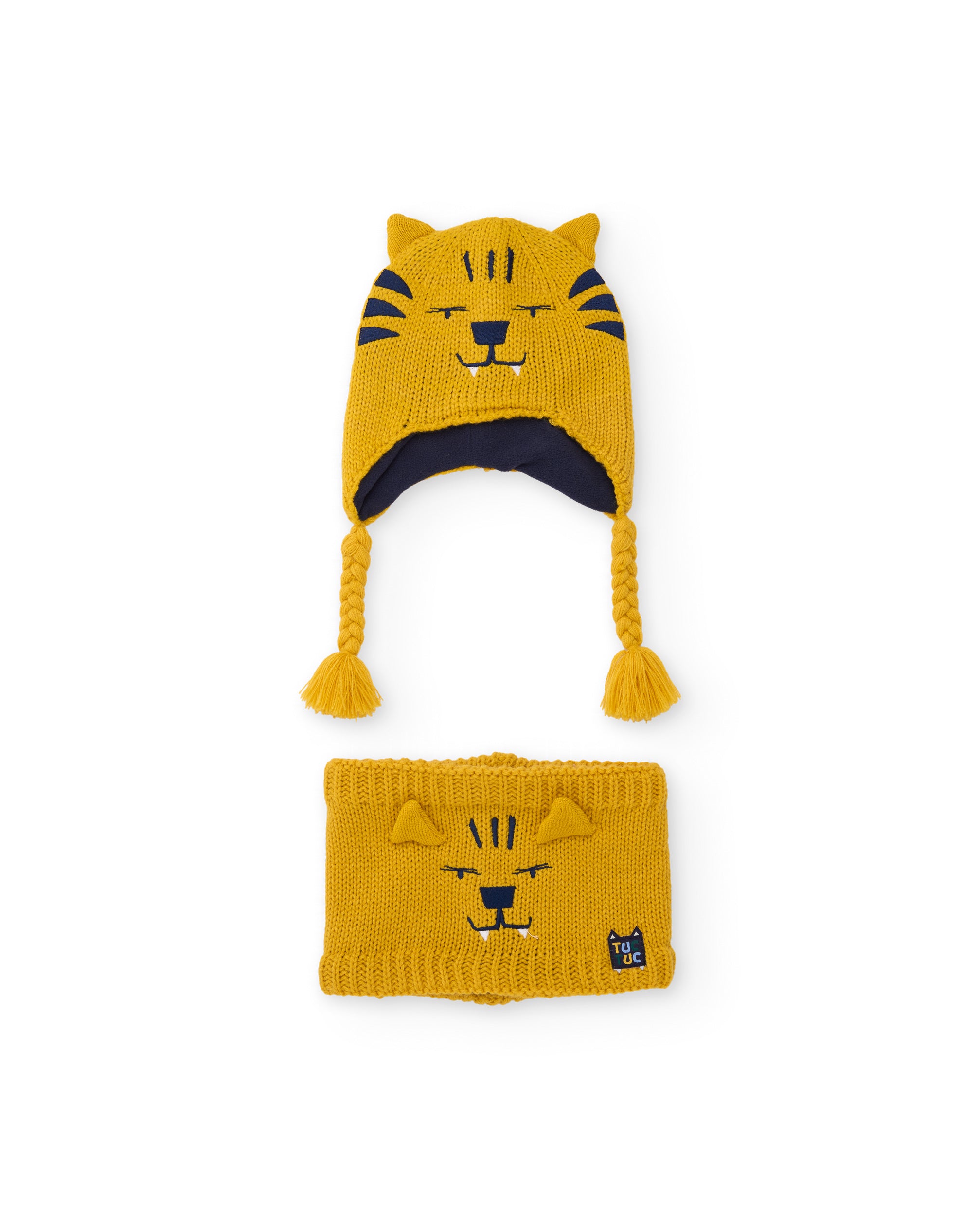 Set de niño de tricot con gorro y braga de cuello de diseño de tigre