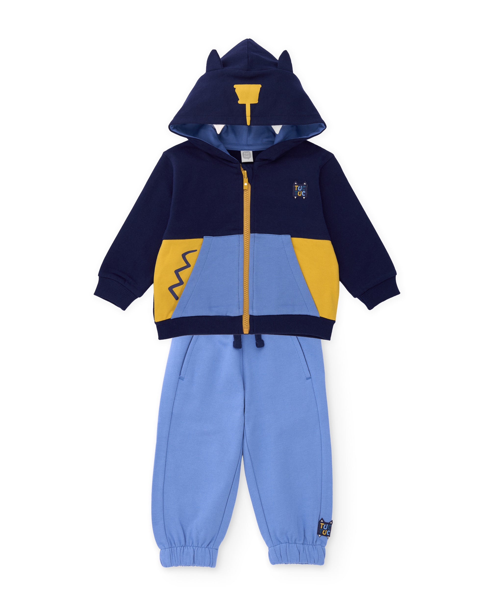 Conjunto de niño de felpa con sudadera de capucha con orejas y pantalón