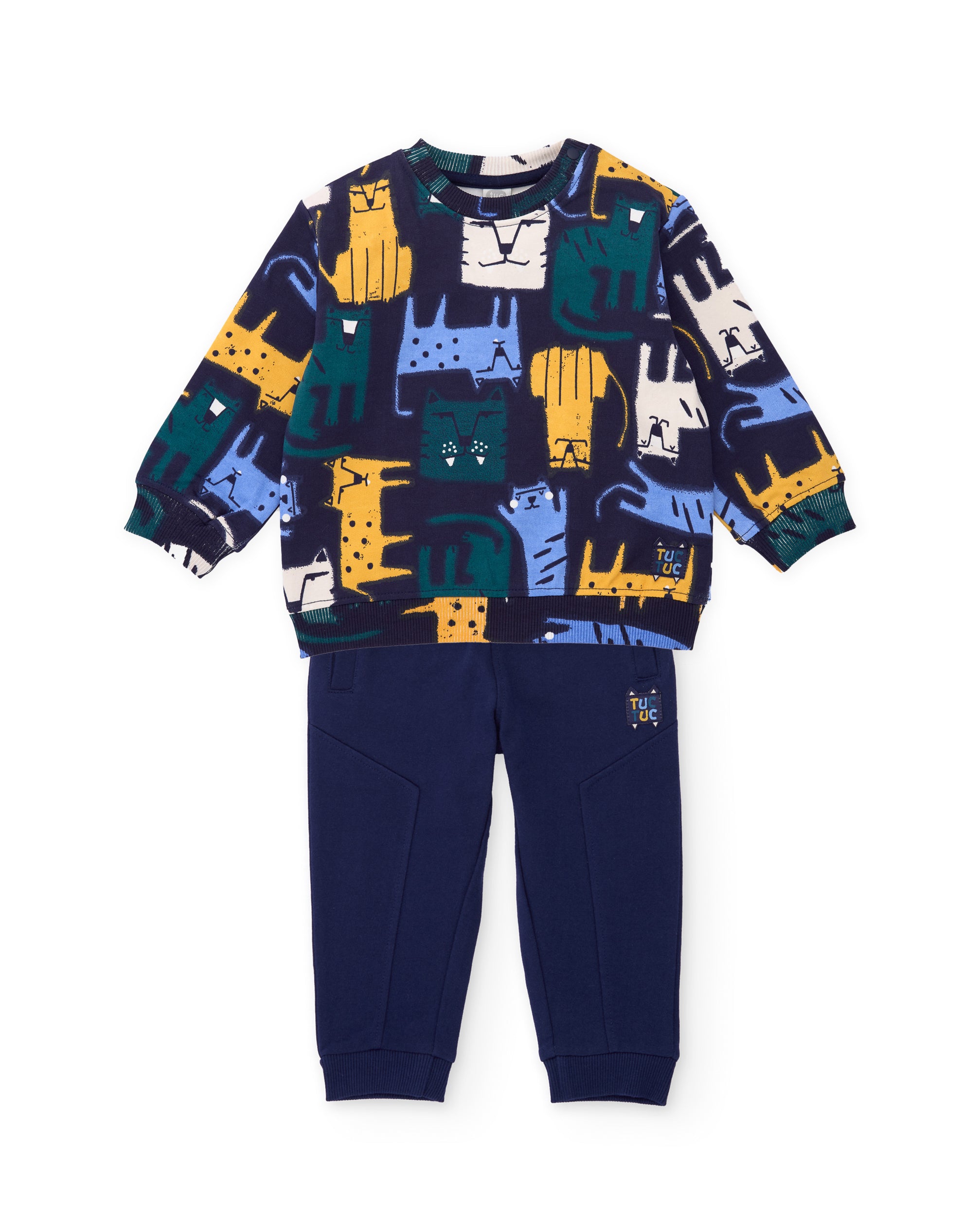 Conjunto de niño de felpa con sudadera de diseño de tigres y pantalón a juego