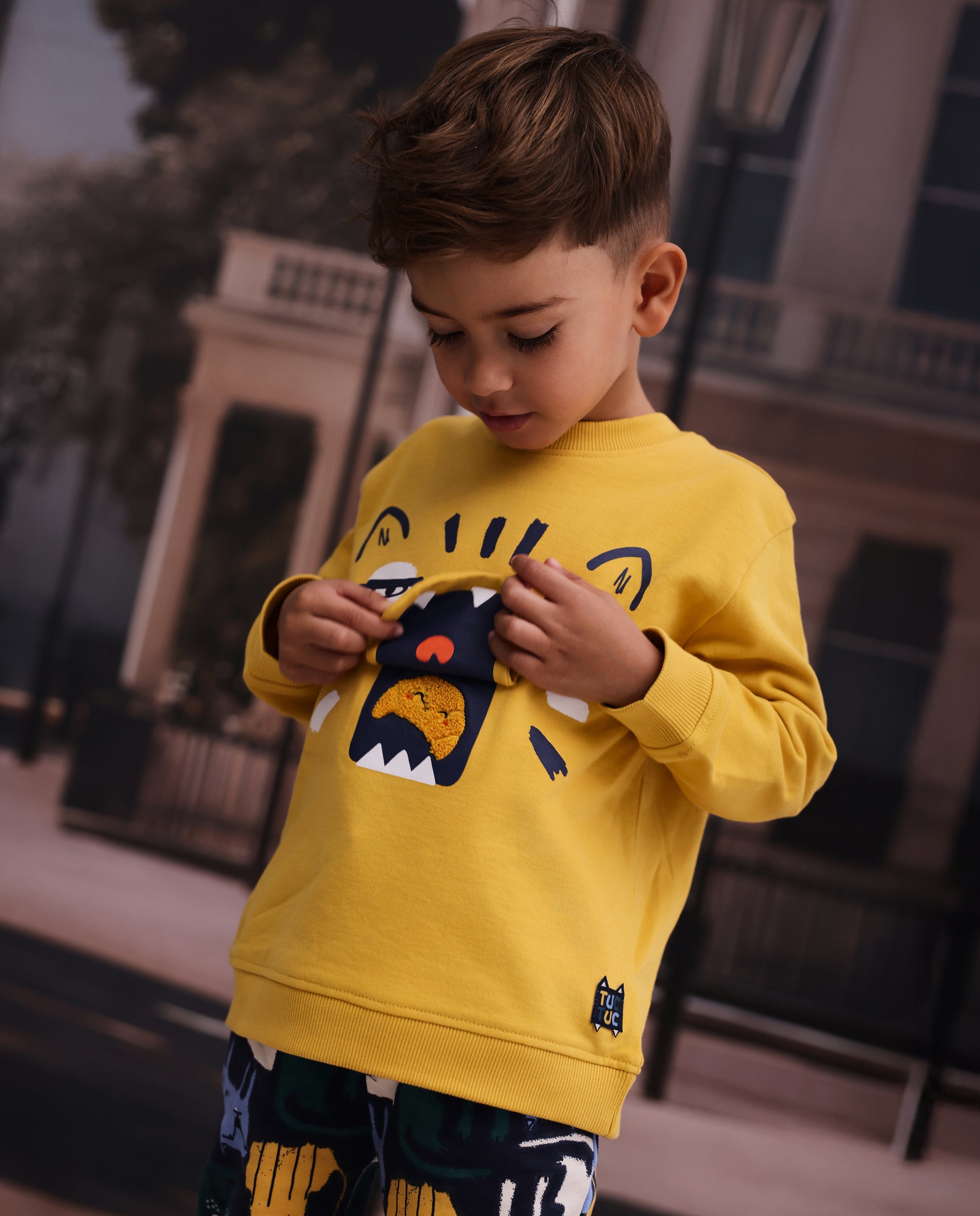 Sudadera de niño de felpa con diseño tigre y aplique divertido