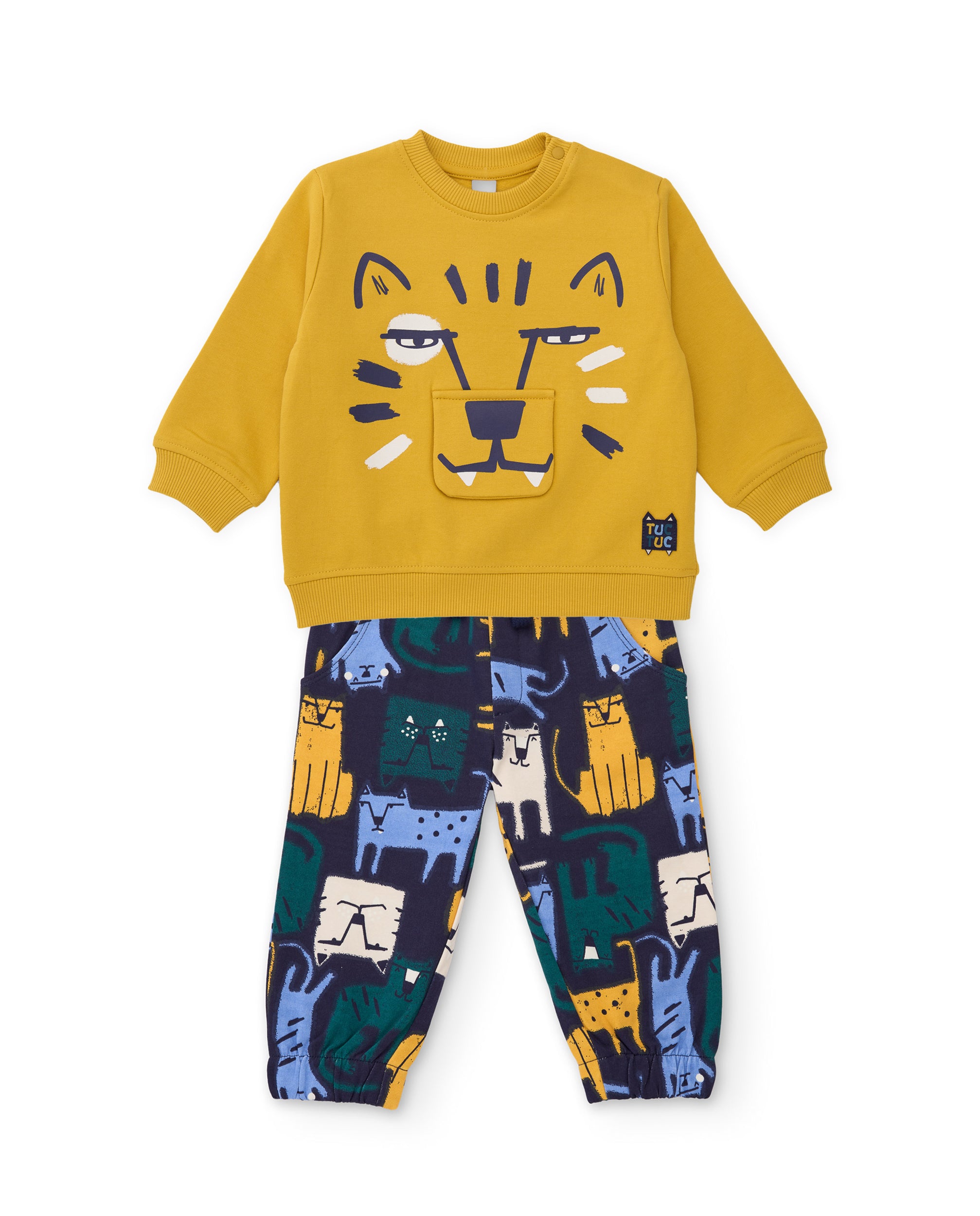 Conjunto de niño de felpa con sudadera de diseño de tigre y pantalón a juego